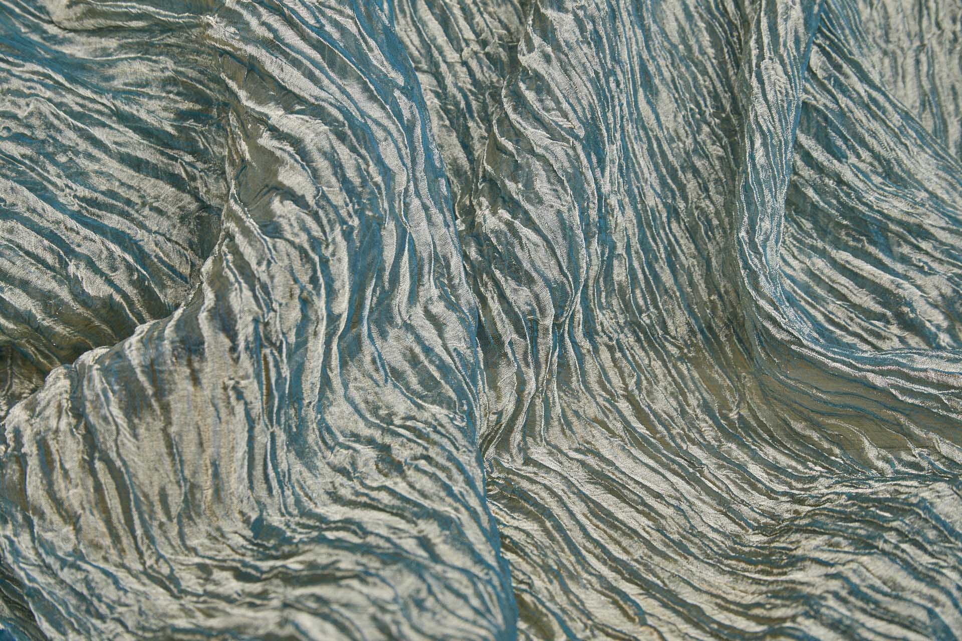 Crinkled Silk Metal Organza - Teal / Gold fabric, image 2 of 8