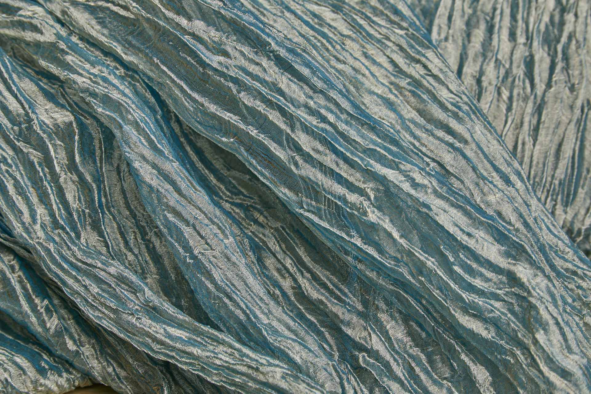 Crinkled Silk Metal Organza - Teal / Gold fabric