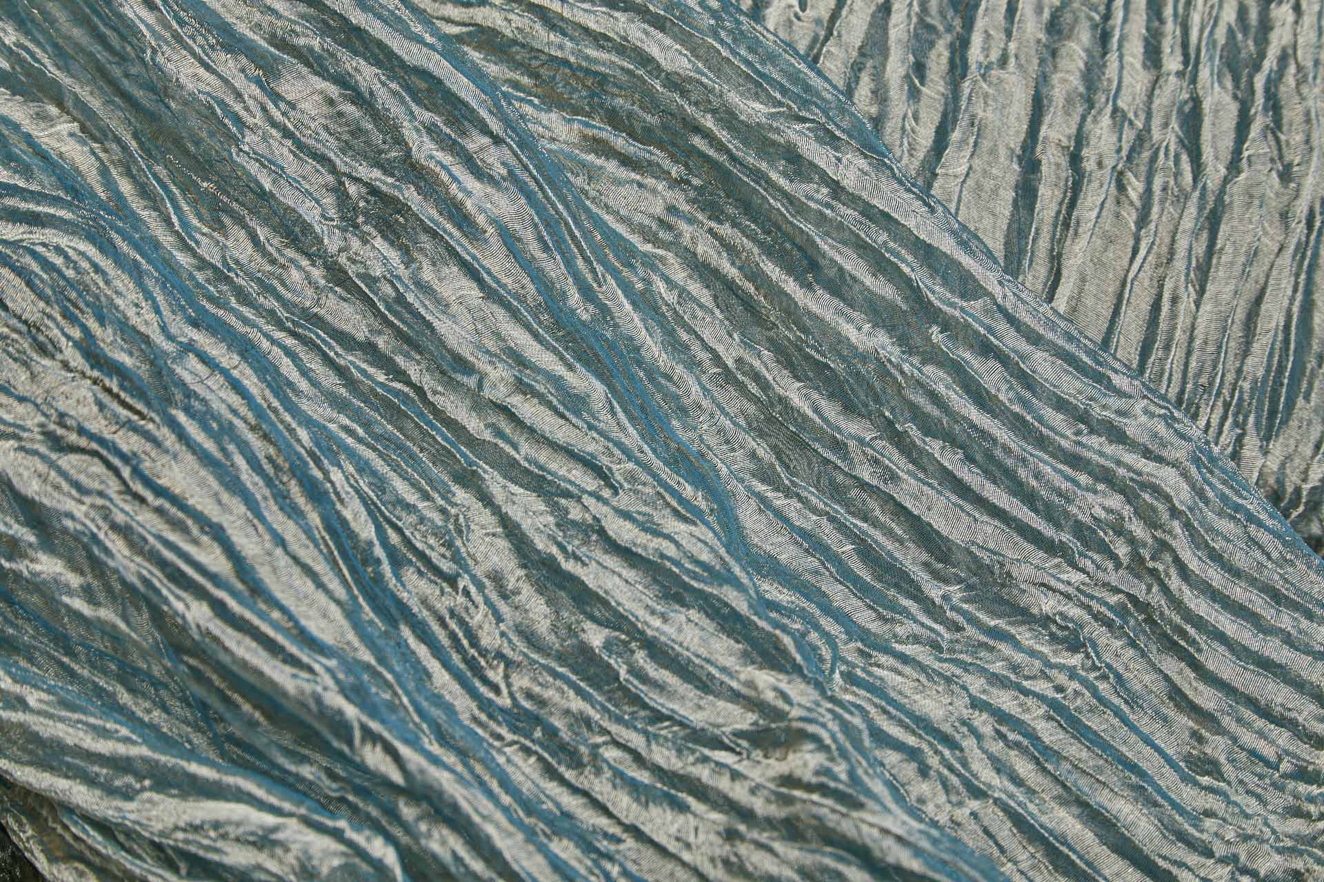Crinkled Silk Metal Organza - Teal / Gold fabric, image 5 of 8