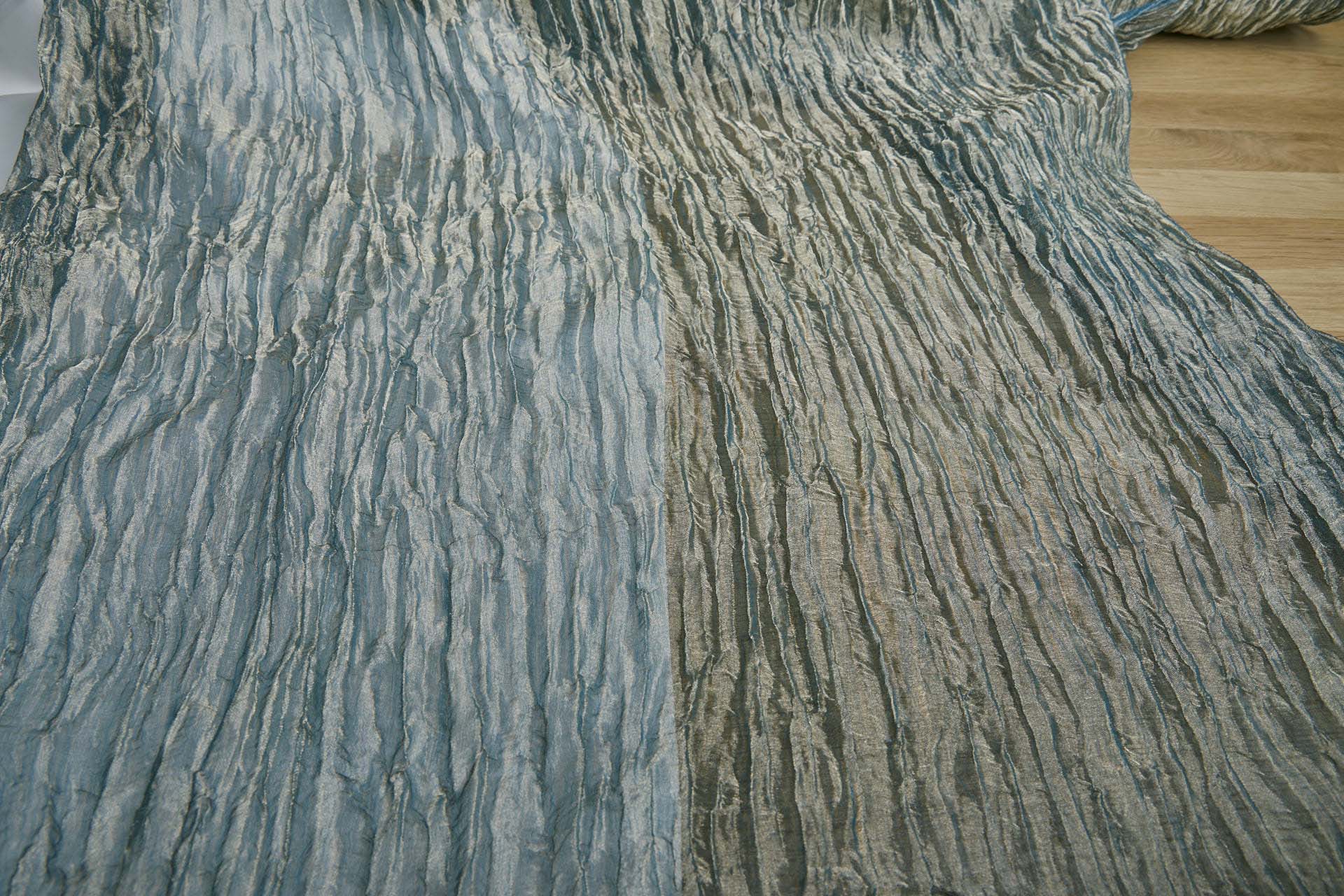 Crinkled Silk Metal Organza - Teal / Gold fabric, image 6 of 8