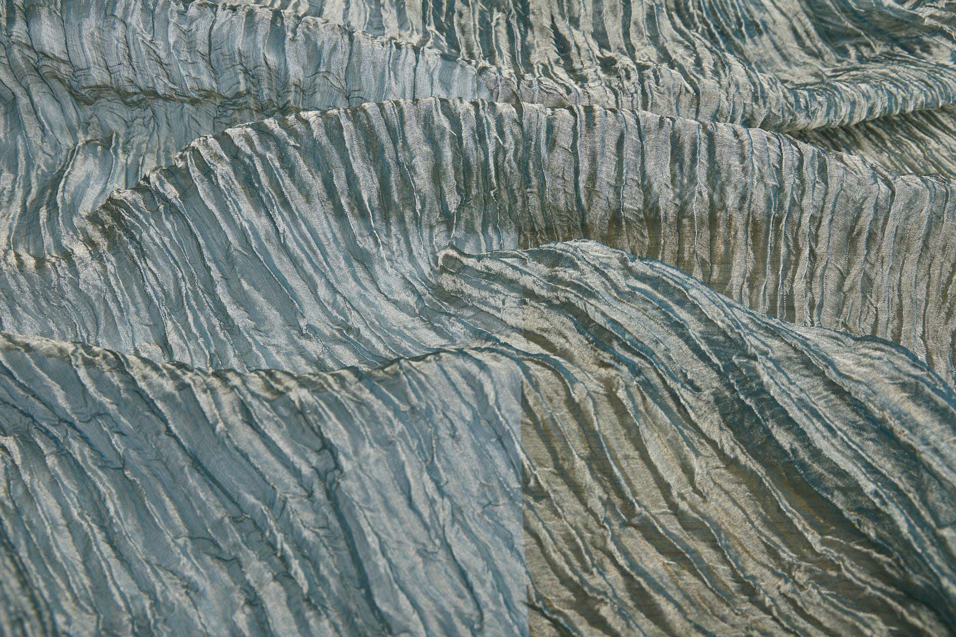 Crinkled Silk Metal Organza - Teal / Gold fabric, image 7 of 8