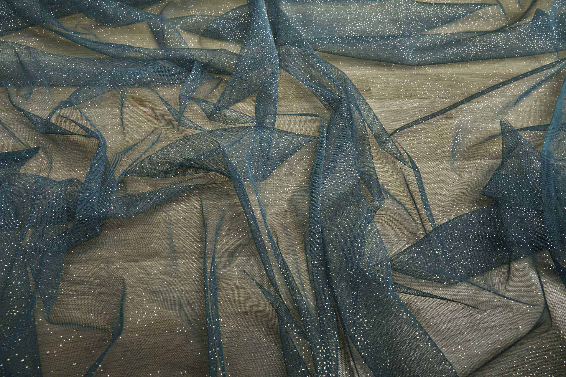 Dark Teal and Gold Glitter Tulle fabric, image 2 of 9