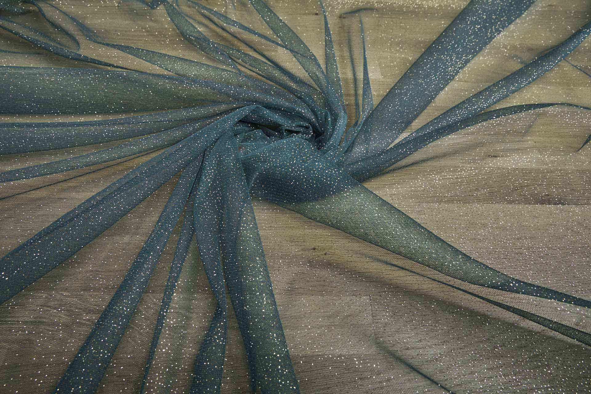 Dark Teal and Gold Glitter Tulle fabric, image 4 of 9