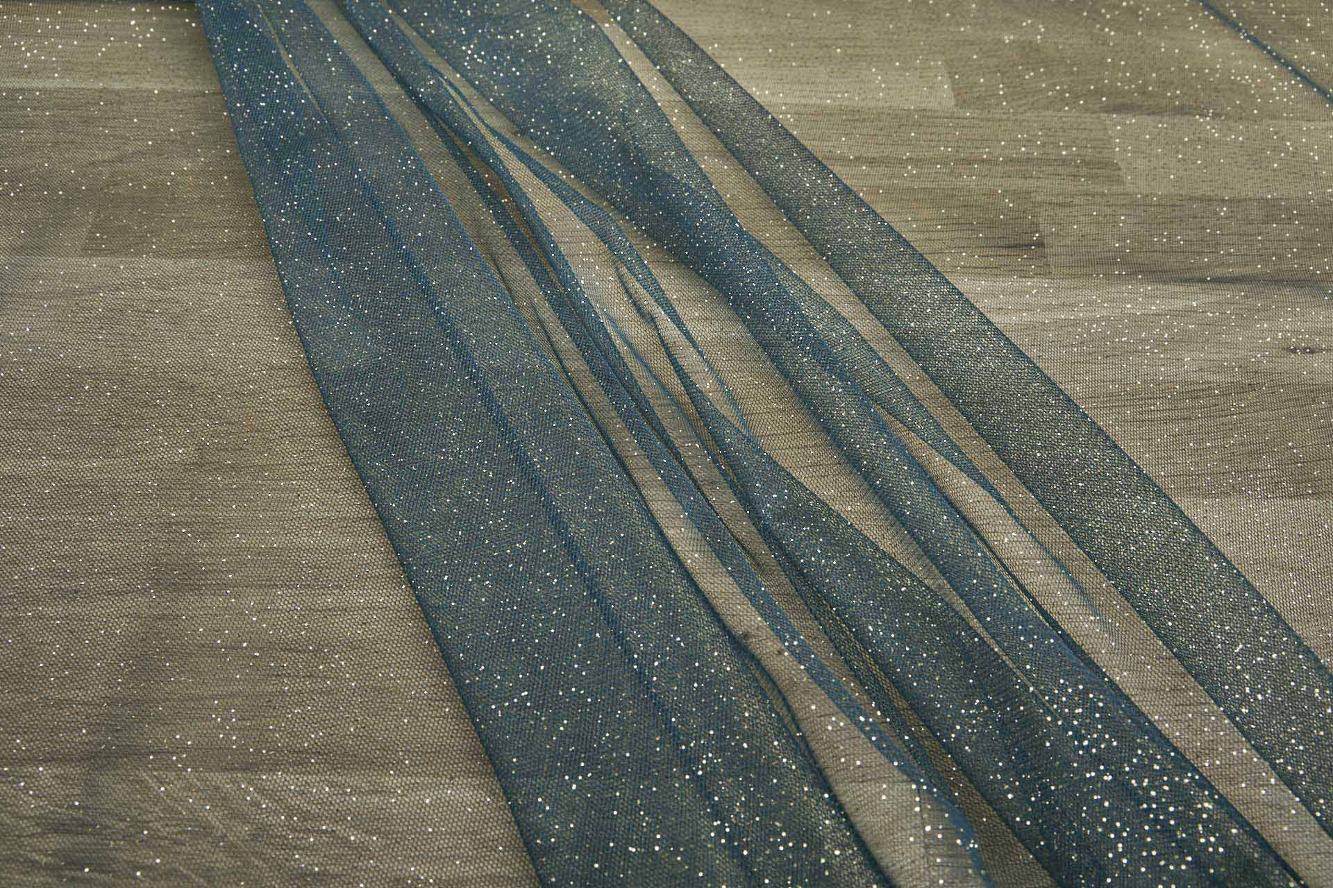 Dark Teal and Gold Glitter Tulle fabric, image 5 of 9