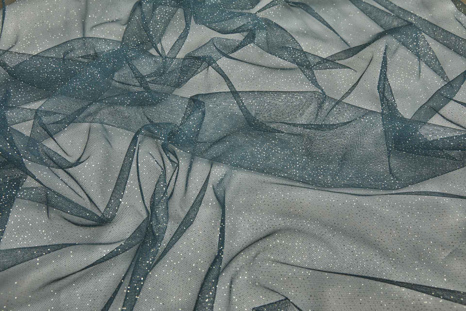 Dark Teal and Gold Glitter Tulle fabric, image 6 of 9