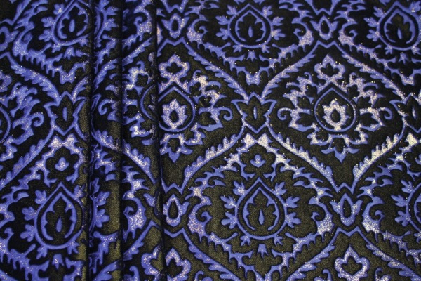 Embossed Viscose Velvet - Royal Blue on Yellow and Gold Foil fabric
