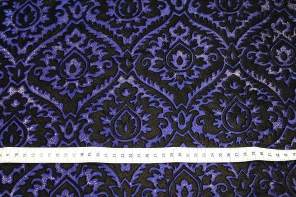 Embossed Viscose Velvet - Royal Blue on Yellow and Gold Foil fabric, image 4 of 6