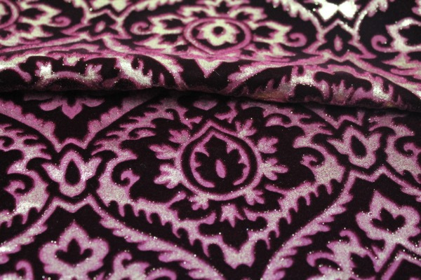 Embossed Viscose Velvet - Burgundy Gold Foil fabric, image 2 of 7