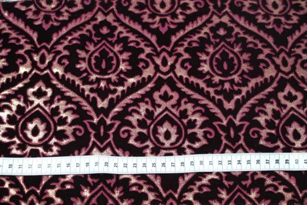 Embossed Viscose Velvet - Burgundy Gold Foil fabric, image 3 of 7