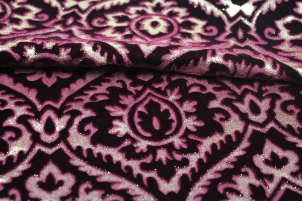 Embossed Viscose Velvet - Burgundy Gold Foil fabric, image 5 of 7