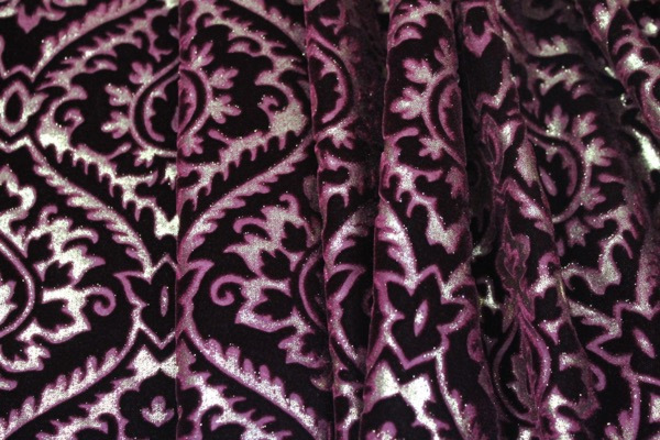 Embossed Viscose Velvet - Burgundy Gold Foil fabric, image 4 of 7