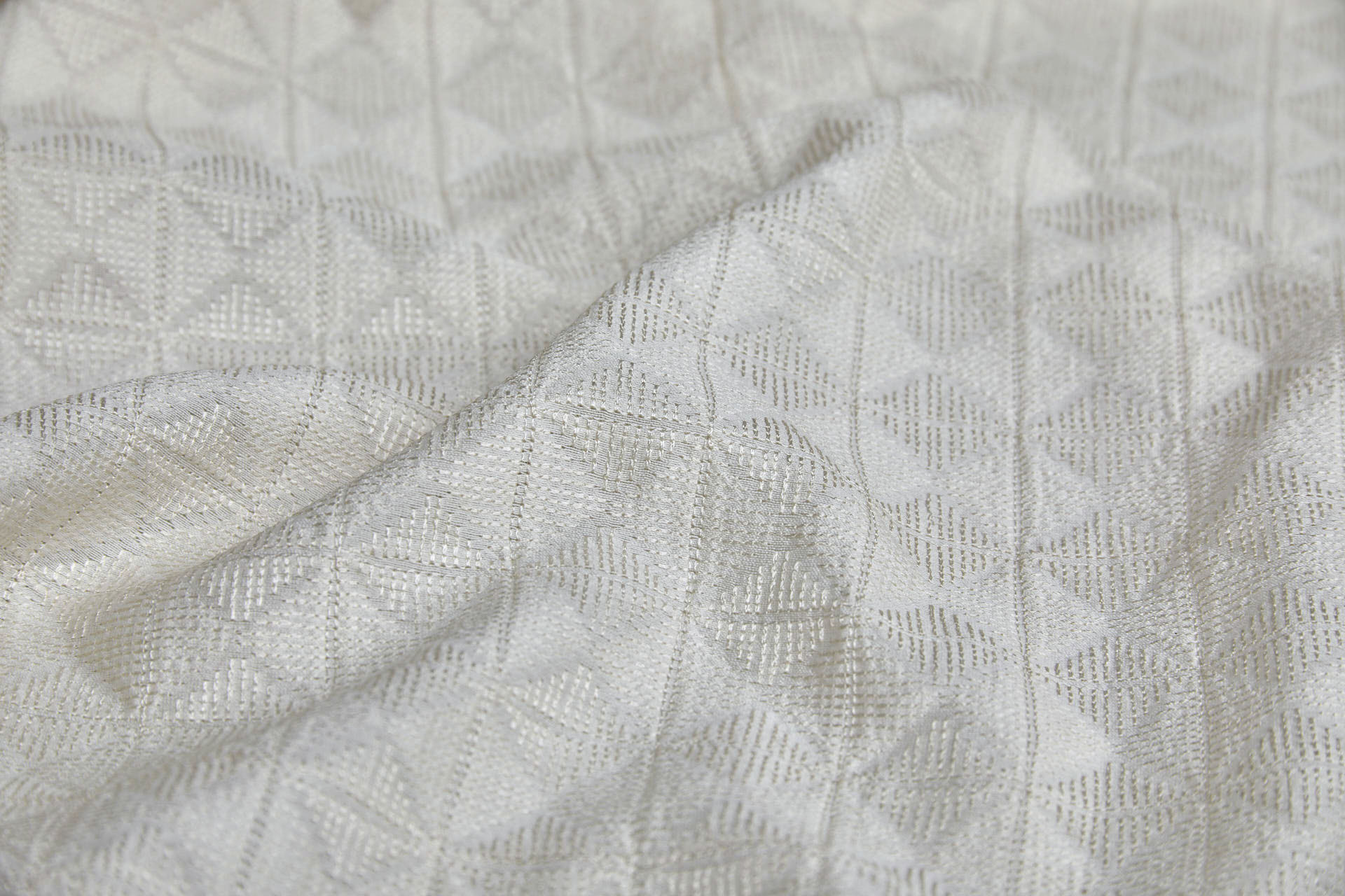 Ivory Geometric Embroidery with on Natural Silk Tassar fabric, image 5 of 10