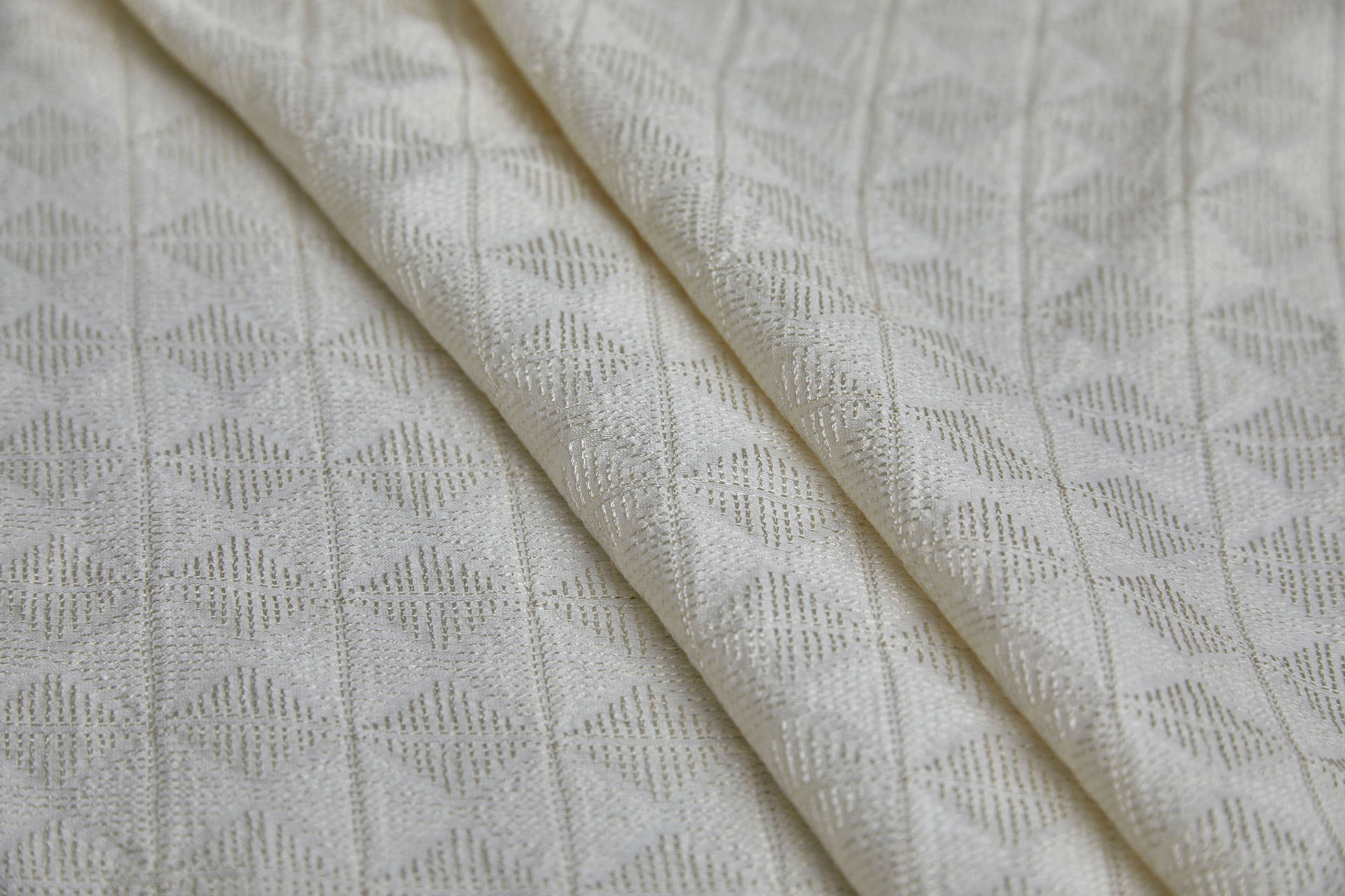 Ivory Geometric Embroidery with on Natural Silk Tassar fabric, image 6 of 10