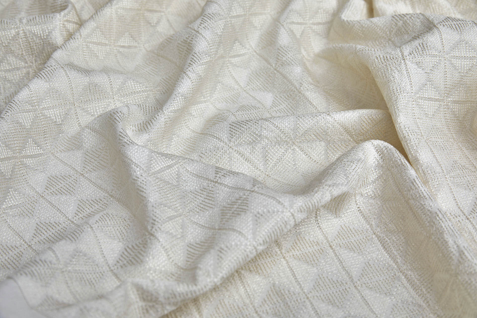 Ivory Geometric Embroidery with on Natural Silk Tassar - 1.1m Piece fabric, image 5 of 9