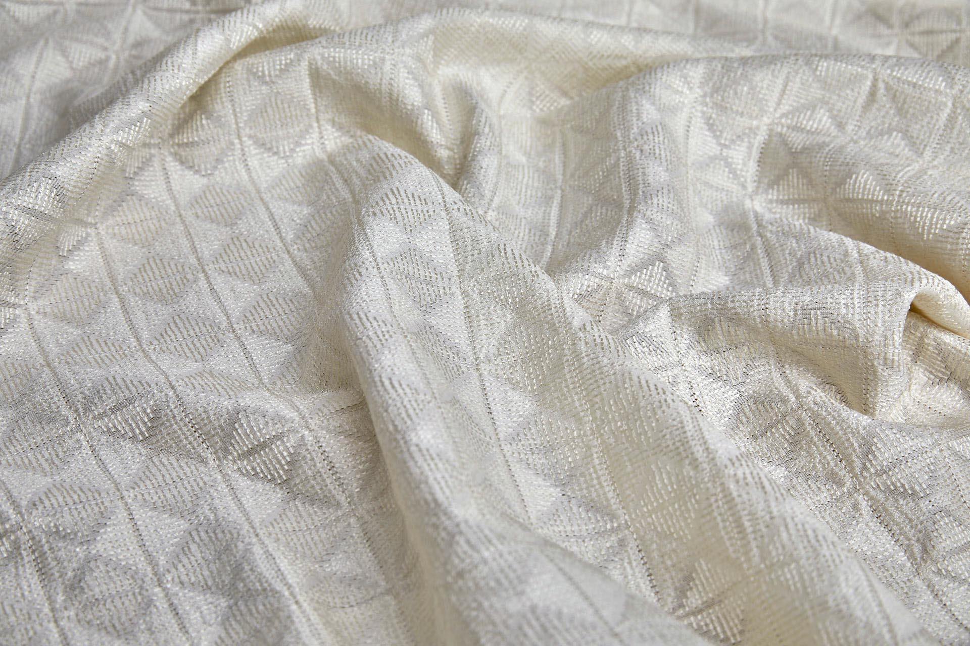 Ivory Geometric Embroidery with on Natural Silk Tassar fabric