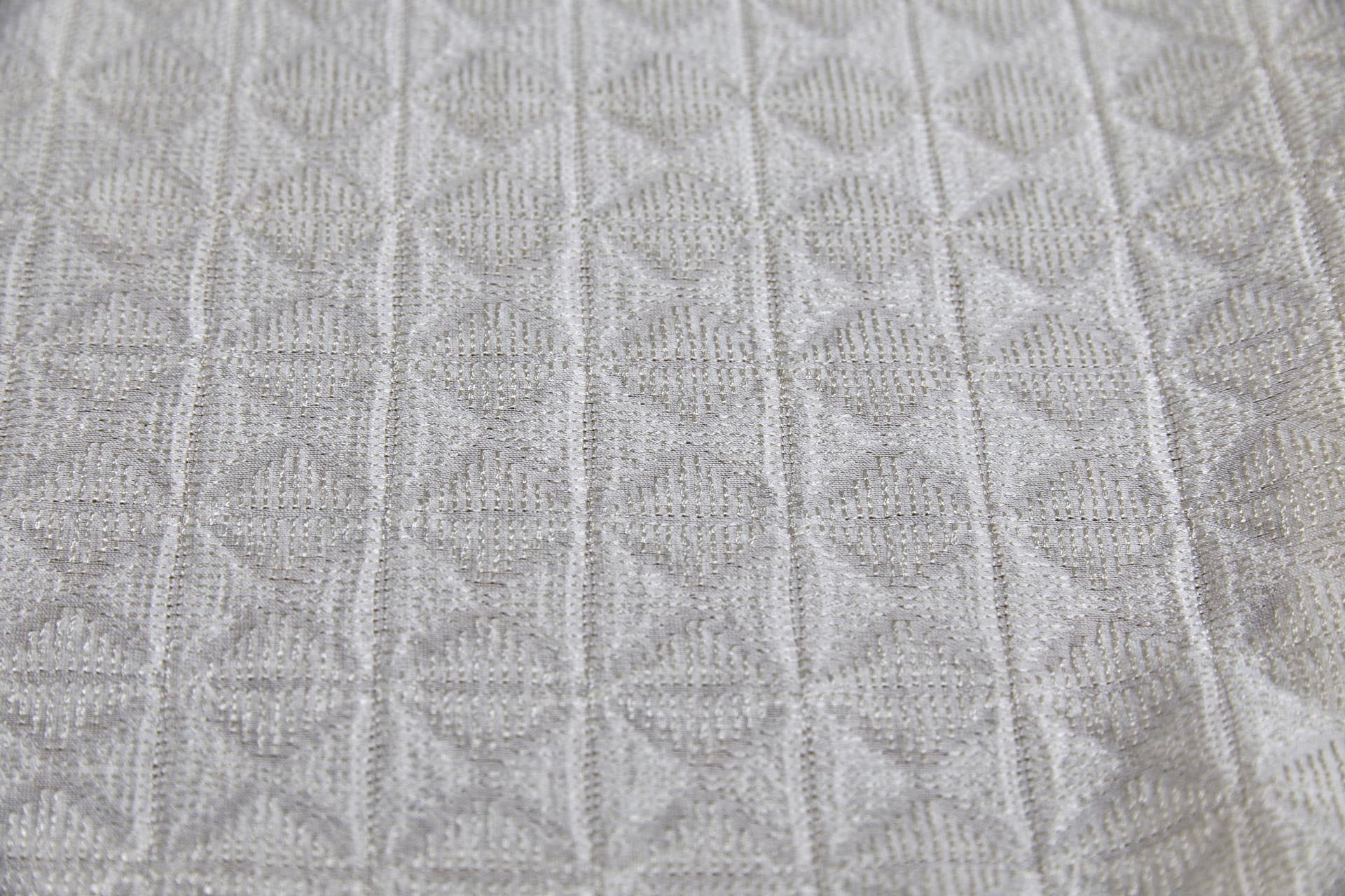 Ivory Geometric Embroidery with on Natural Silk Tassar fabric, image 9 of 10