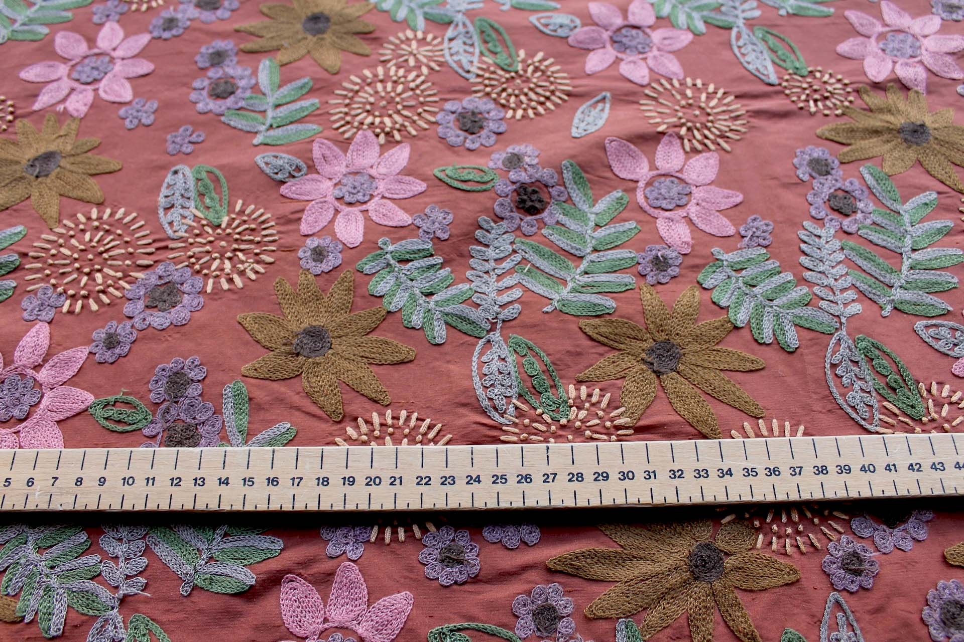 Ethnic Style Floral Embroidery - Rust fabric, image 3 of 8