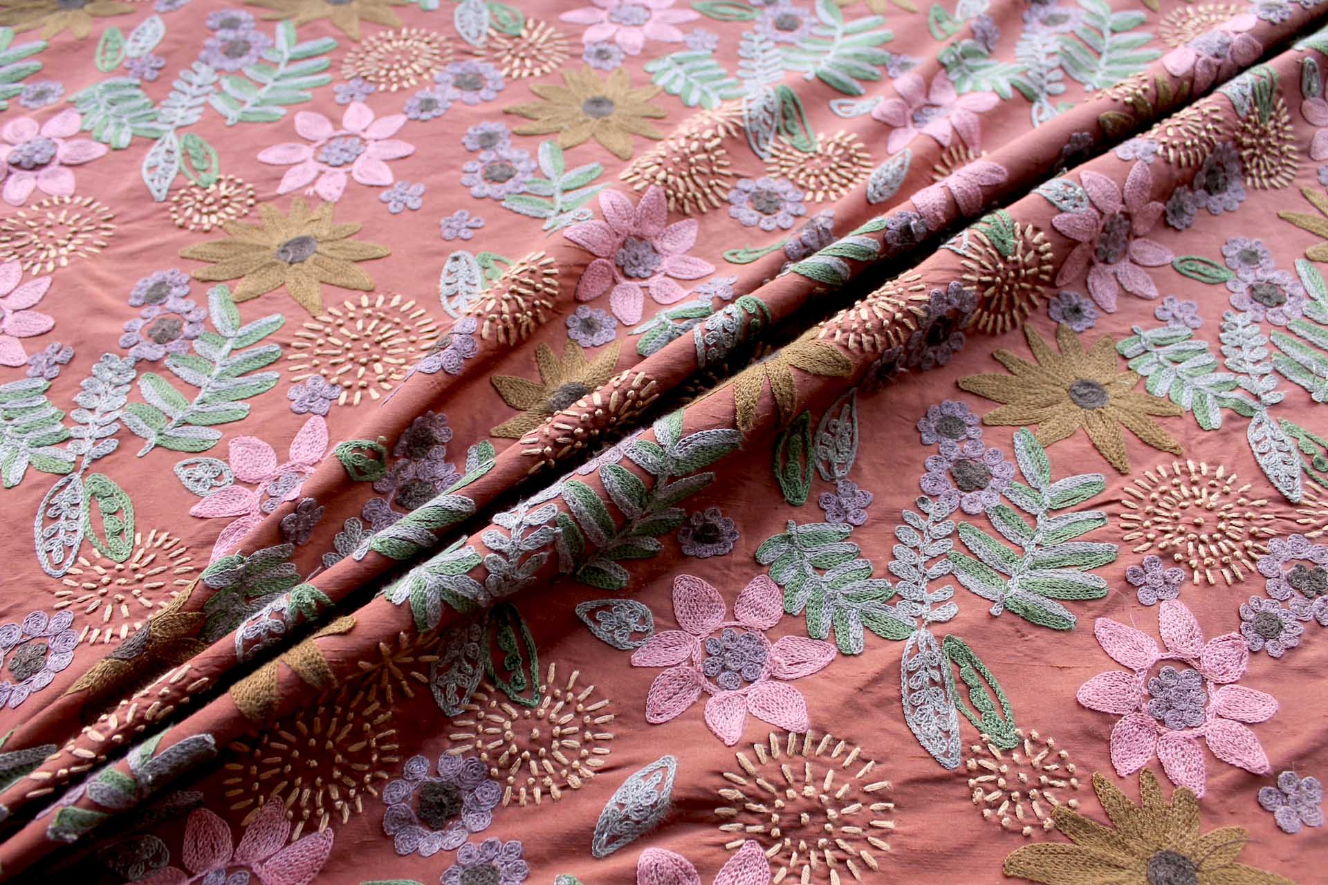 Ethnic Style Floral Embroidery - Rust fabric, image 4 of 8