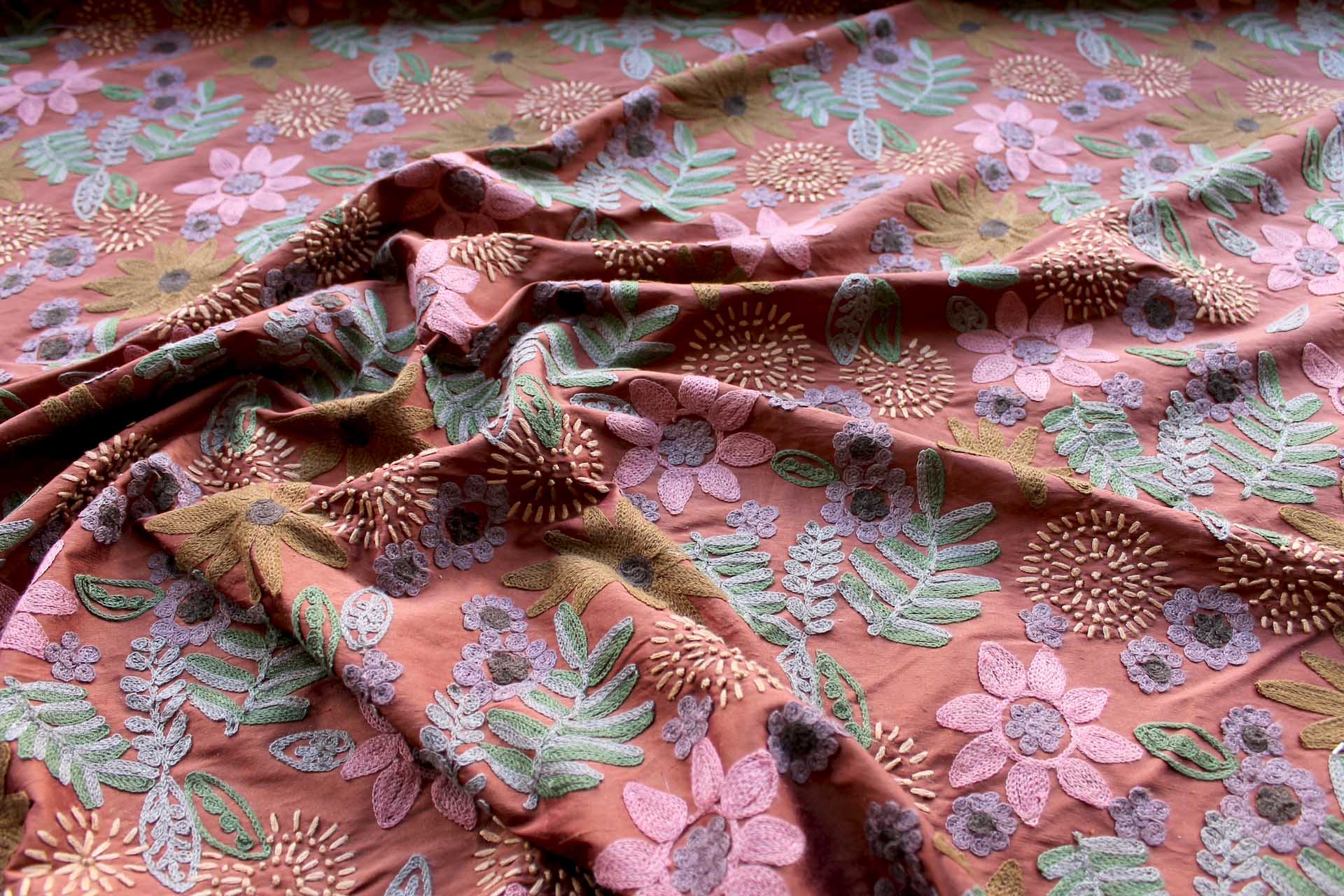 Ethnic Style Floral Embroidery - Rust fabric, image 5 of 8