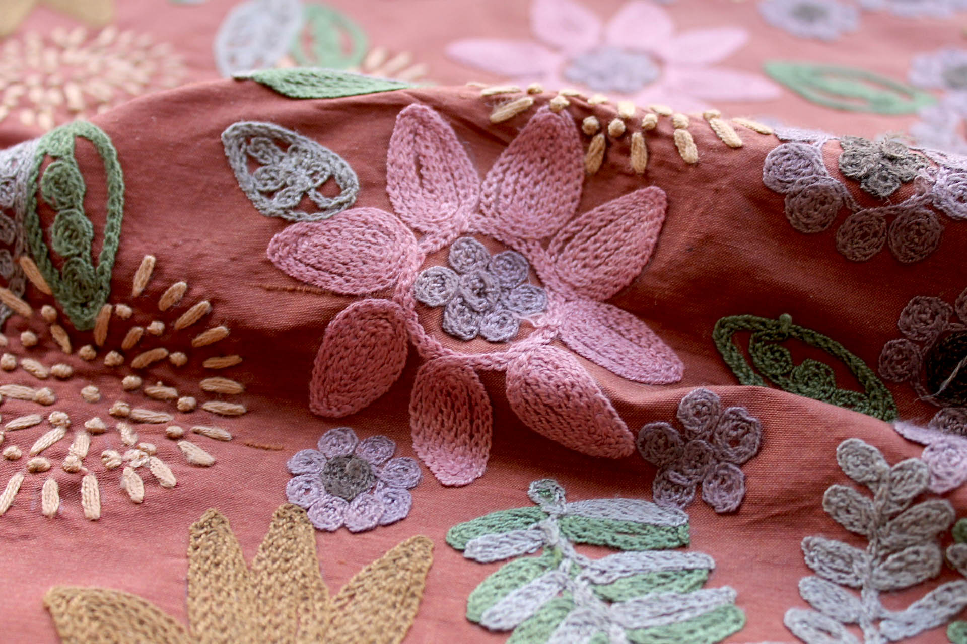 Ethnic Style Floral Embroidery - Rust fabric, image 6 of 8