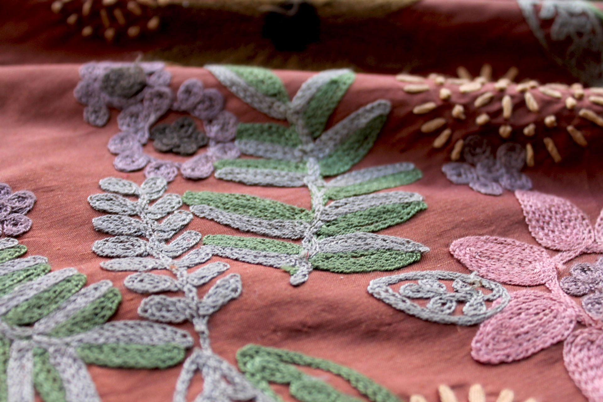 Ethnic Style Floral Embroidery - Rust fabric, image 7 of 8