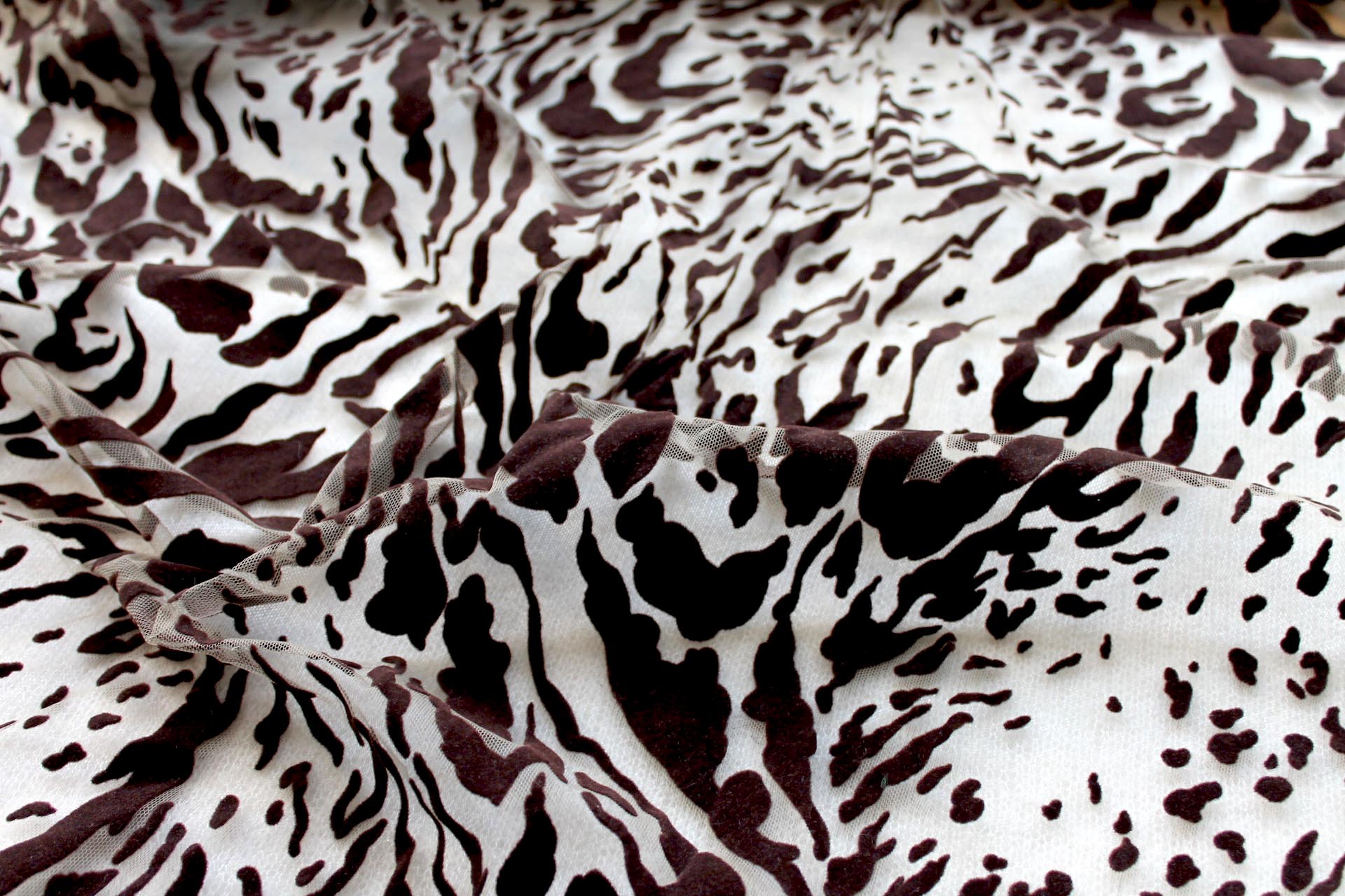 Flocked Animal Print on Tulle - Brown/Light Khaki fabric