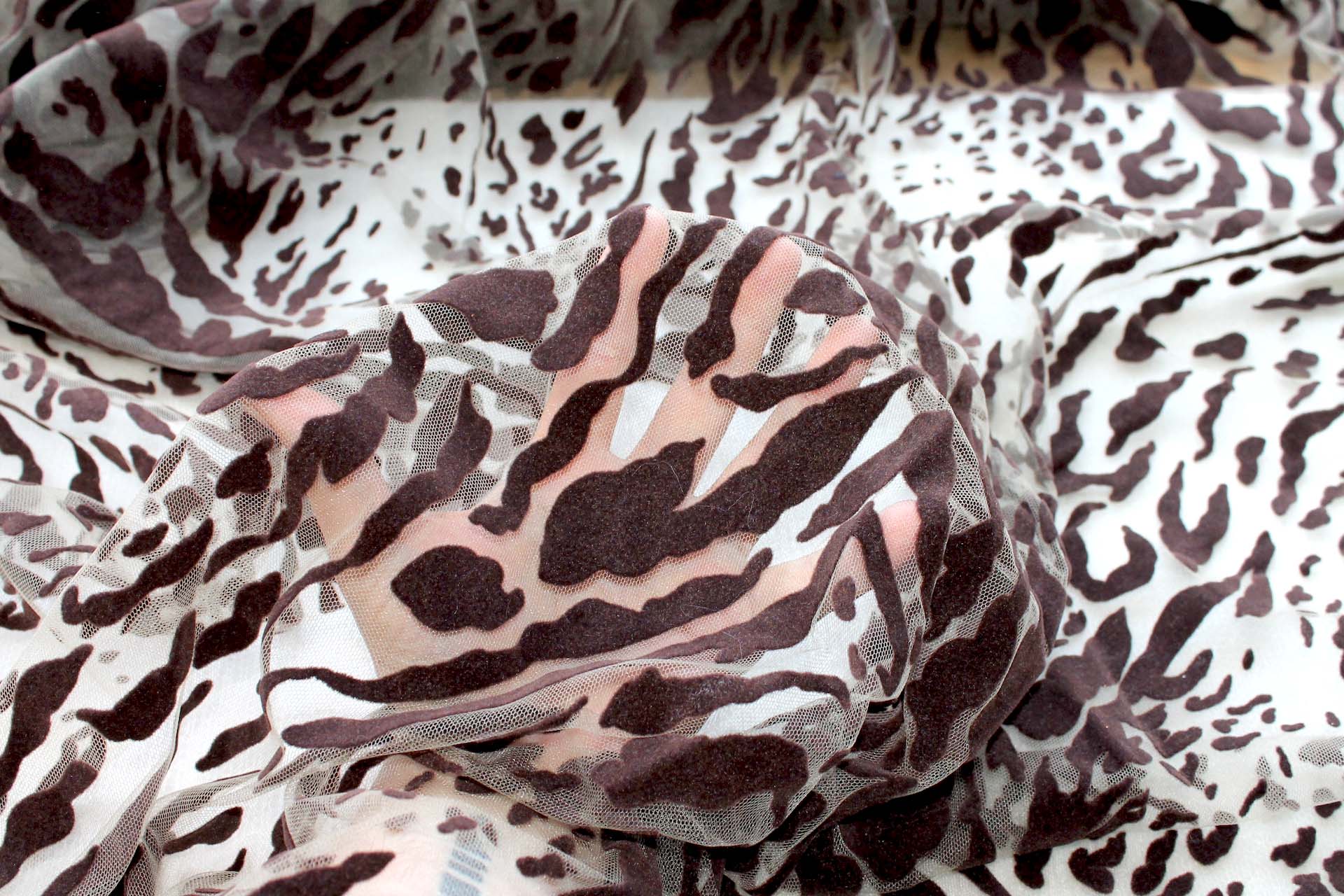 Flocked Animal Print on Tulle - Brown/Light Khaki fabric, image 2 of 6