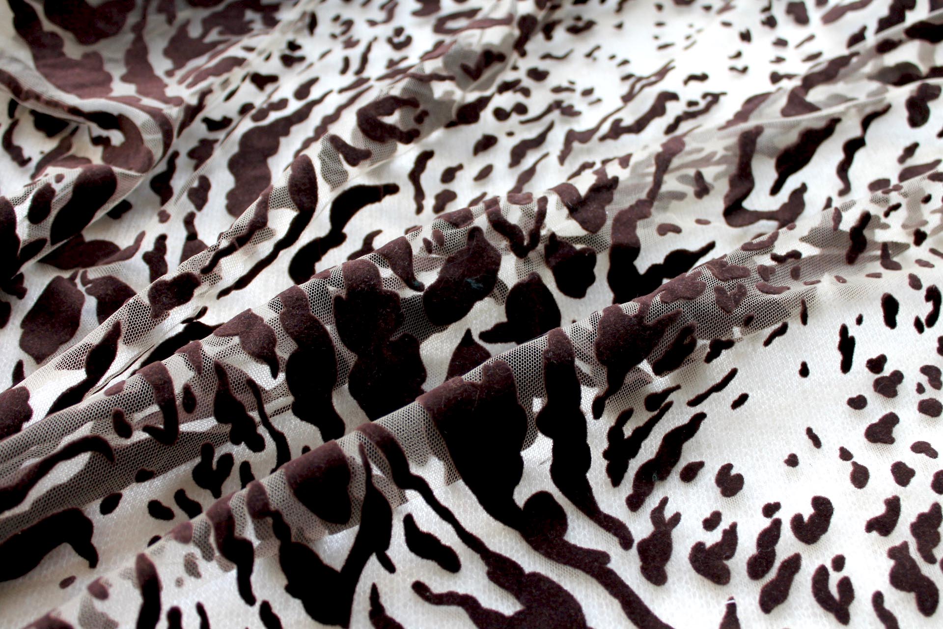 Flocked Animal Print on Tulle - Brown/Light Khaki fabric, image 3 of 6