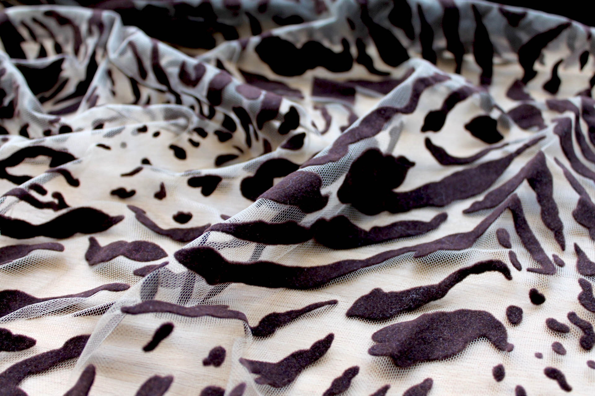 Flocked Animal Print on Tulle - Brown/Light Khaki fabric, image 4 of 6