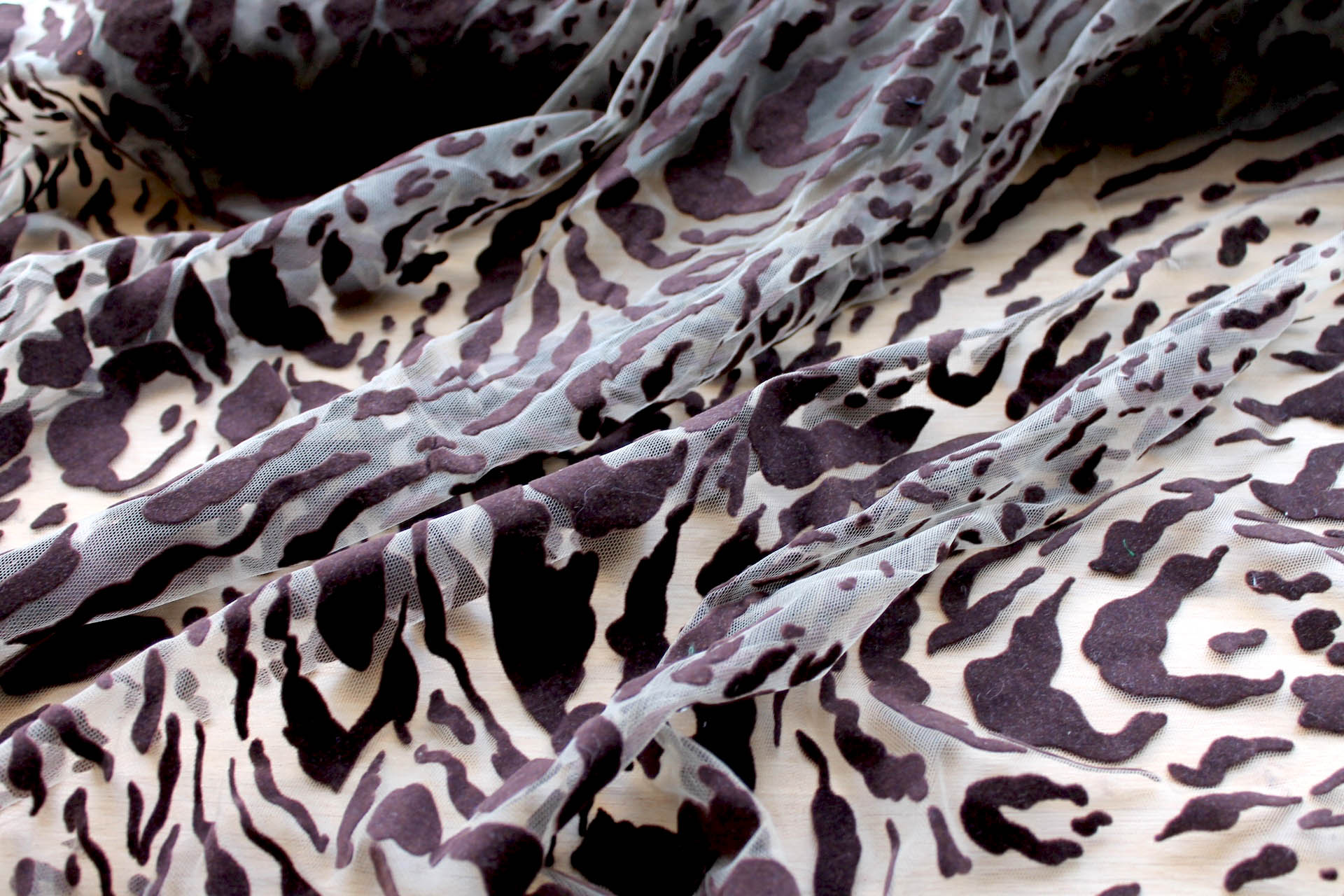 Flocked Animal Print on Tulle - Brown/Light Khaki fabric, image 5 of 6