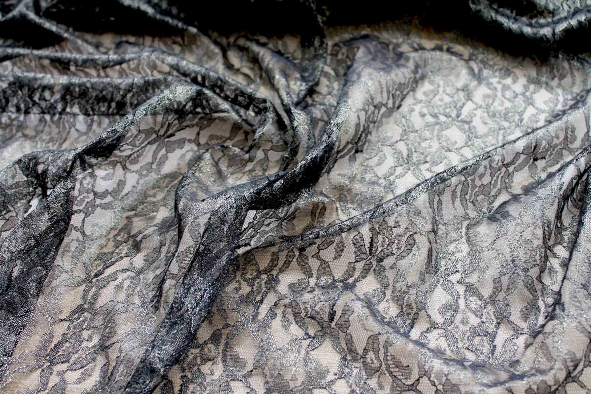 Foil Printed Lace - Black Silver fabric, image 2 of 5