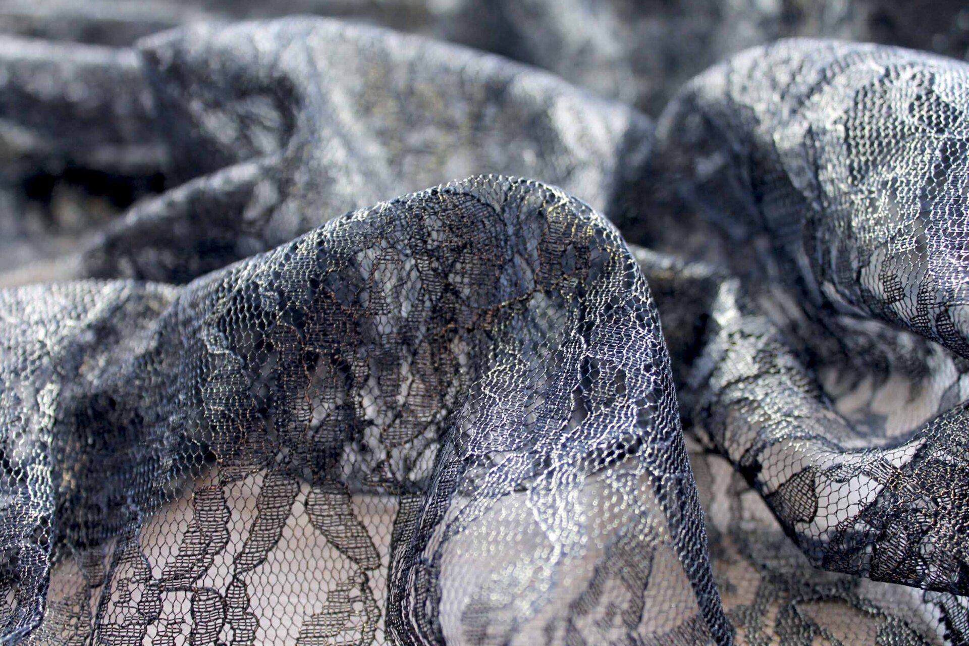 Foil Printed Lace - Black Silver fabric, image 5 of 5