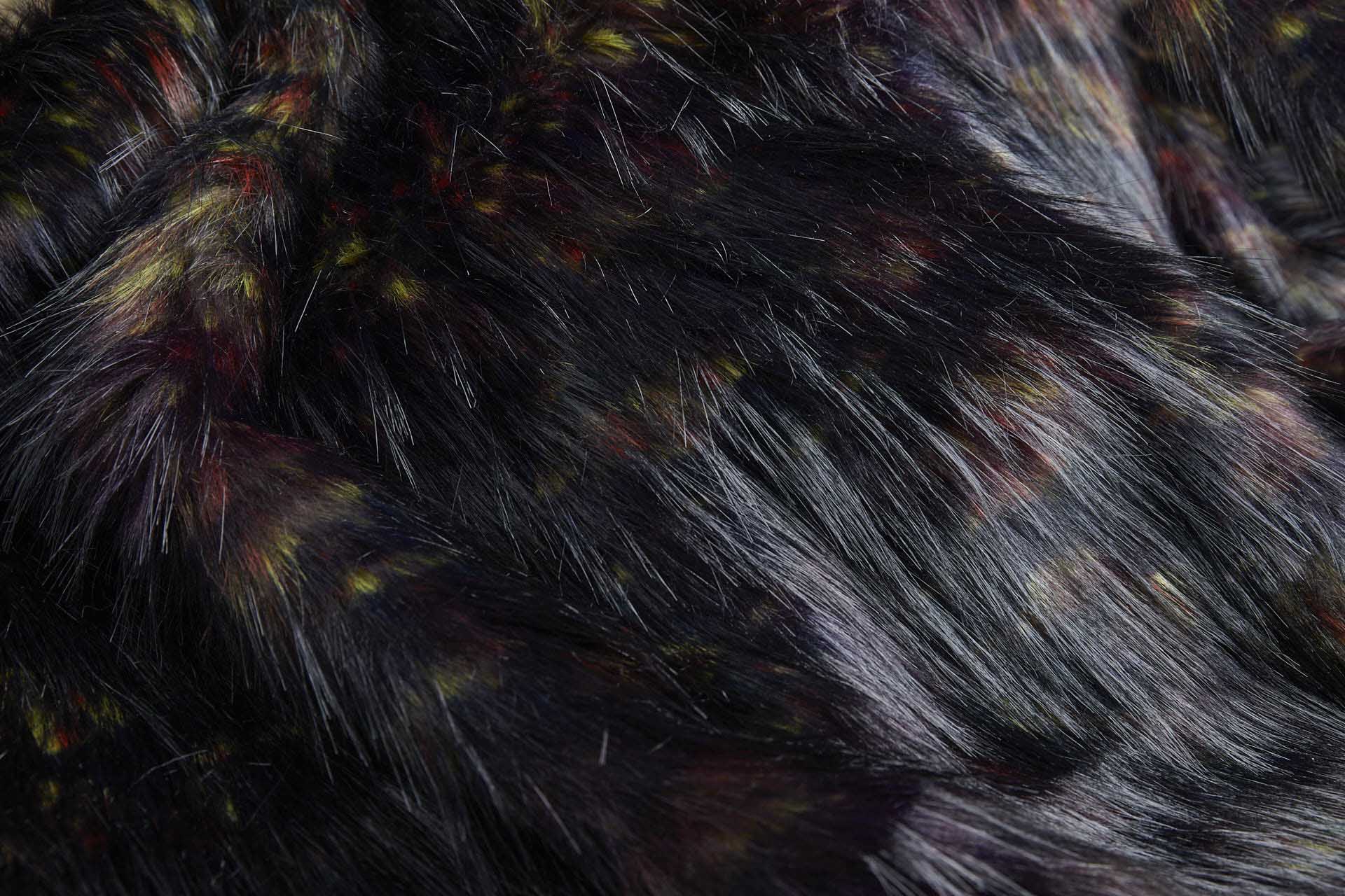 Faux Fur - Black/Brown with Red, Yellow and Purple fabric, image 2 of 10