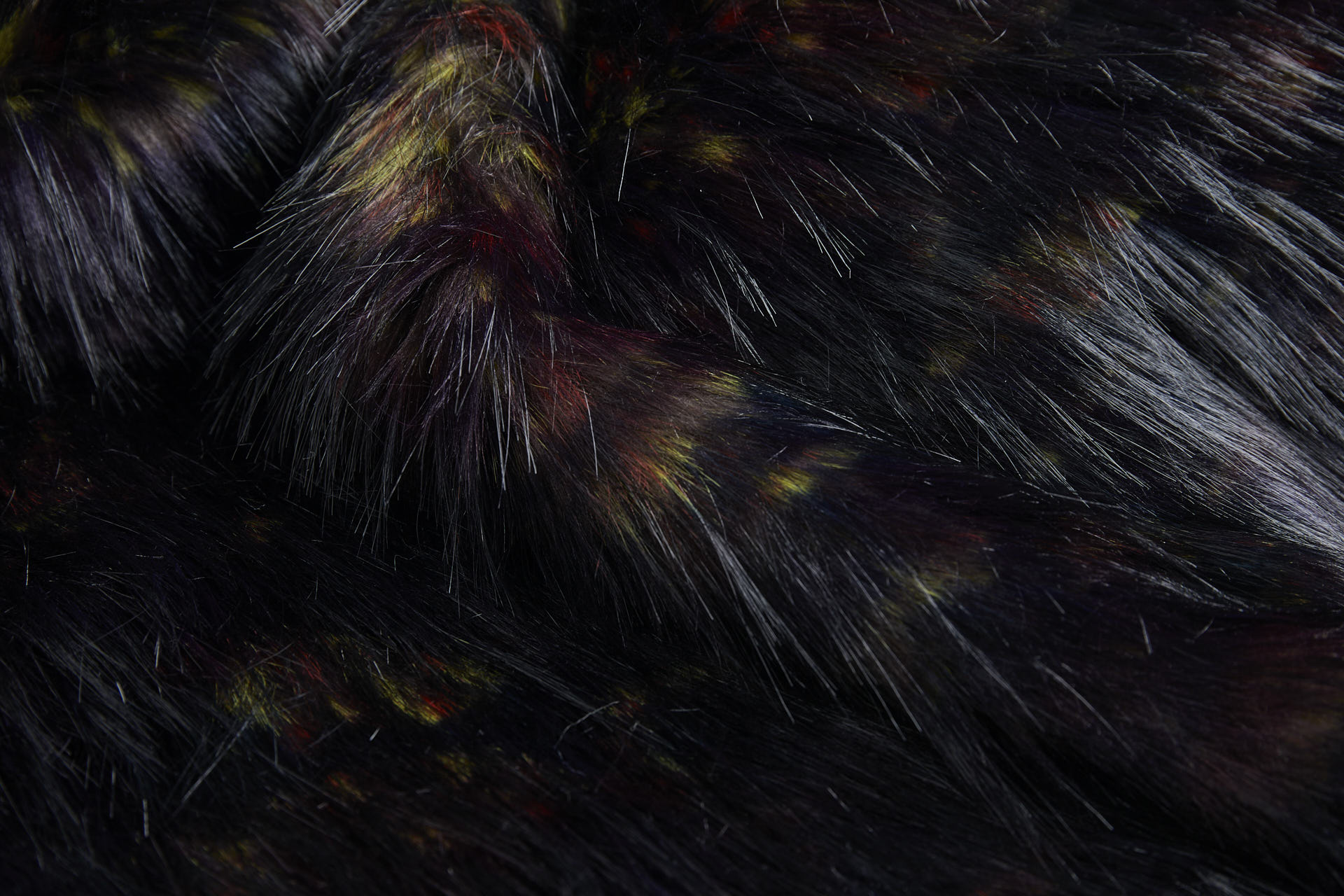 Faux Fur - Black/Brown with Red, Yellow and Purple fabric, image 3 of 10