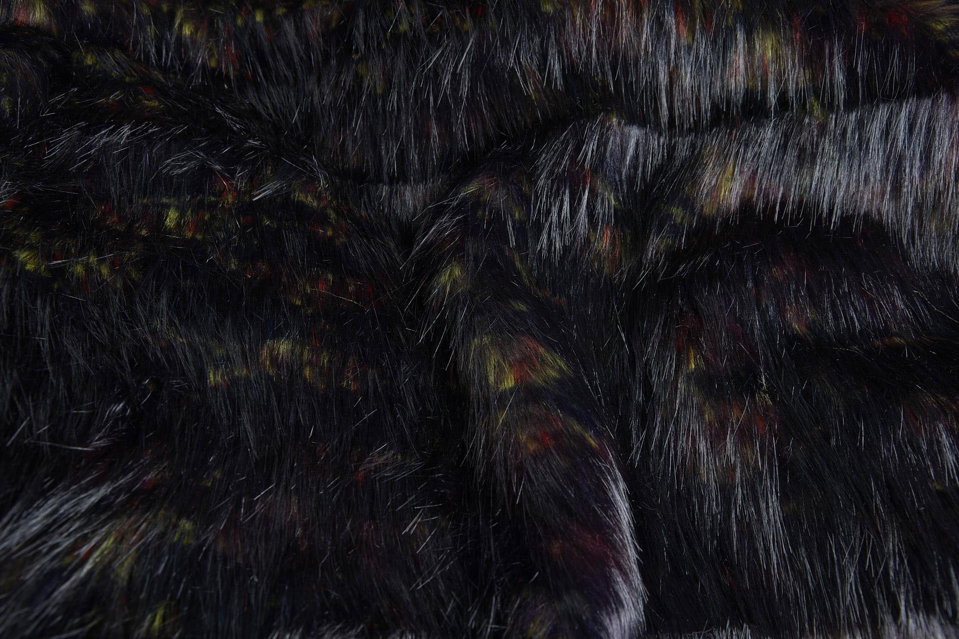 Faux Fur - Black/Brown with Red, Yellow and Purple fabric, image 5 of 10