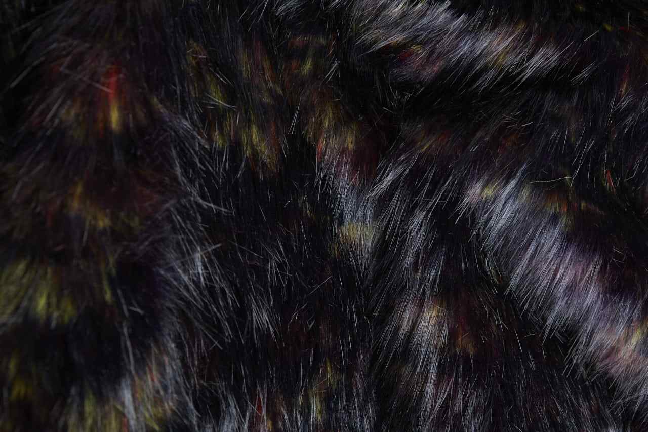 Faux Fur - Black/Brown with Red, Yellow and Purple fabric, image 6 of 10