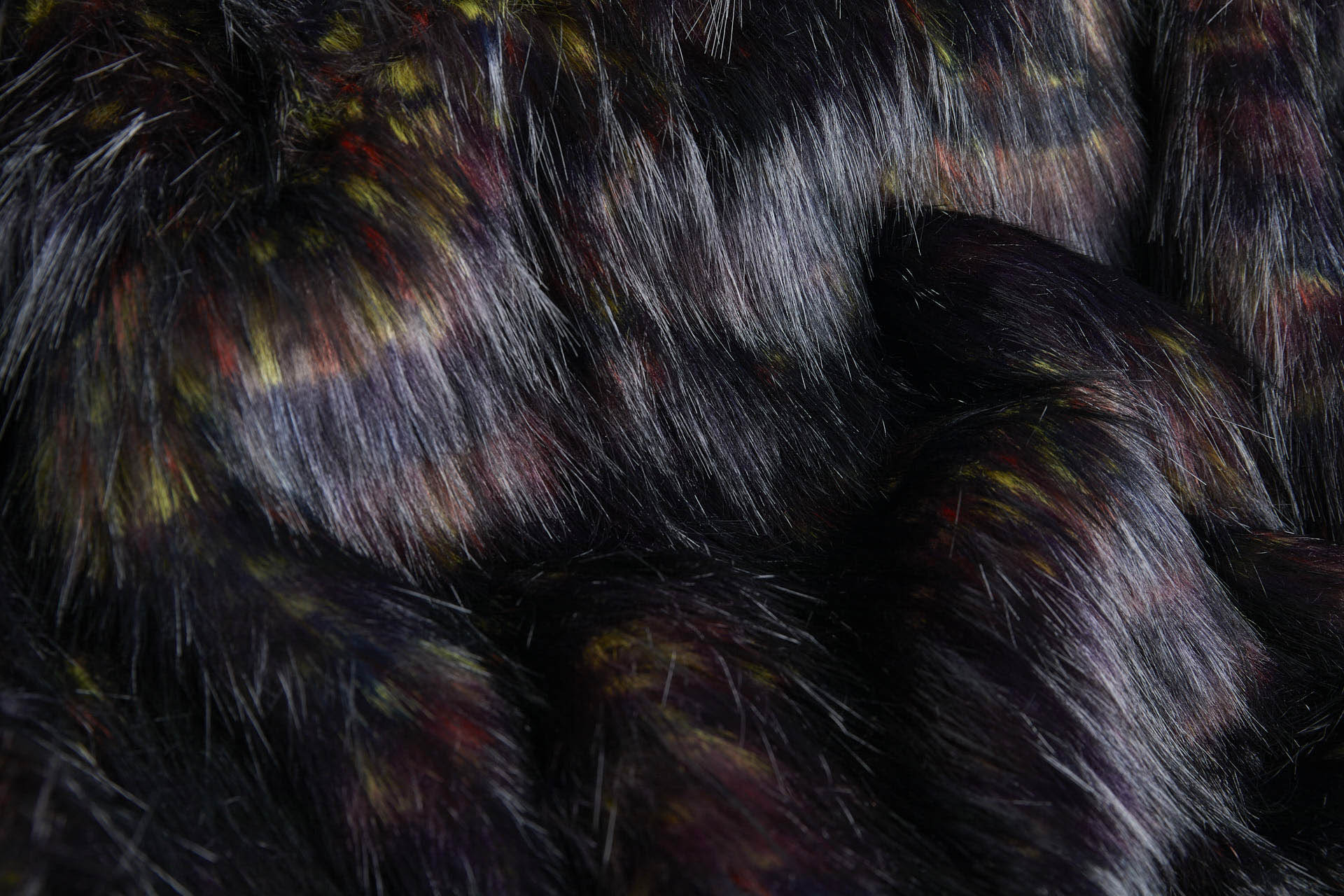 Faux Fur - Black/Brown with Red, Yellow and Purple fabric, image 7 of 10