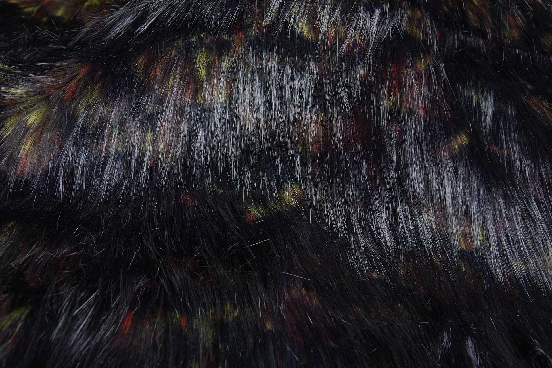 Faux Fur - Black/Brown with Red, Yellow and Purple fabric, image 9 of 10
