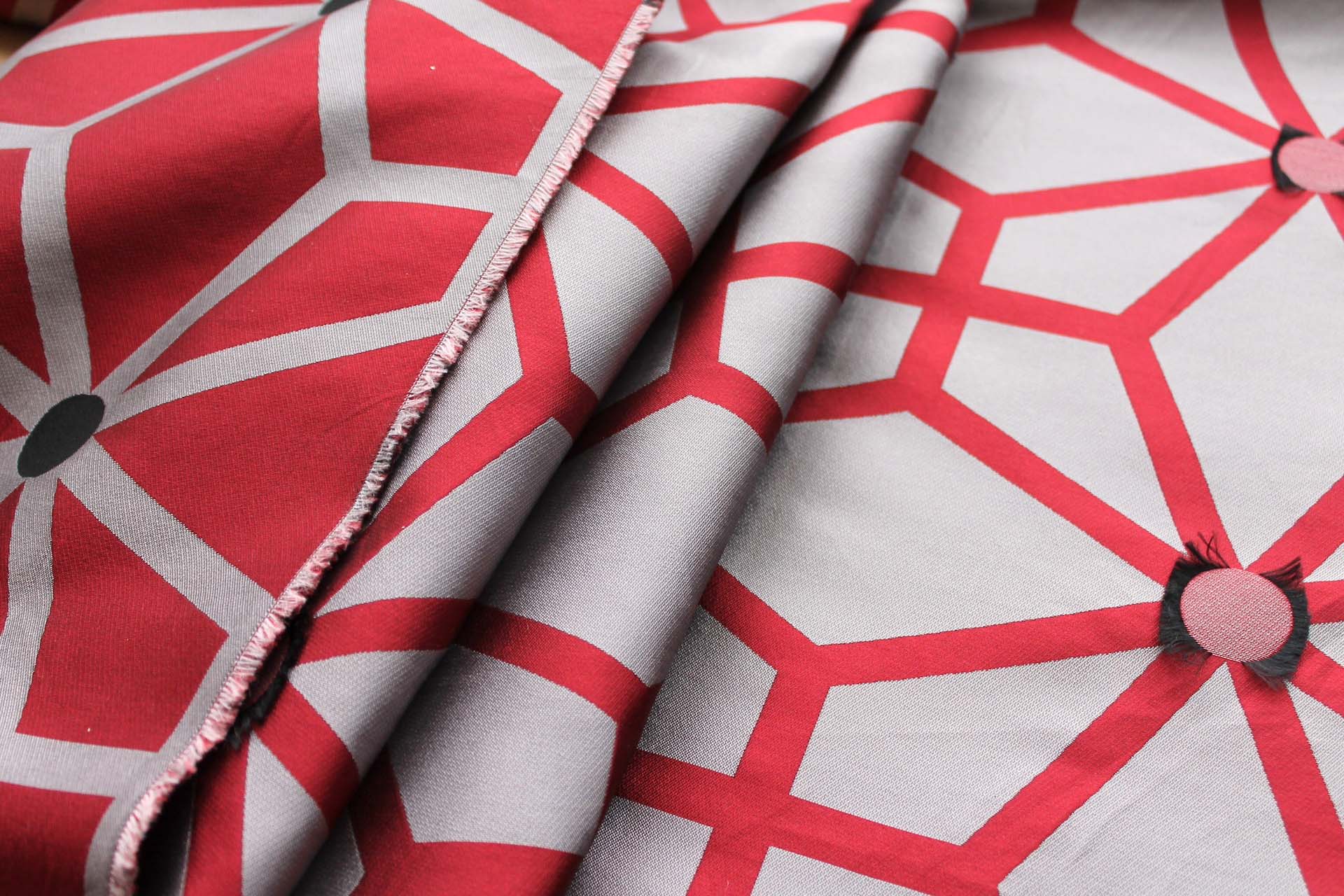 Geometric Brocade - Red Black Grey fabric, image 2 of 10