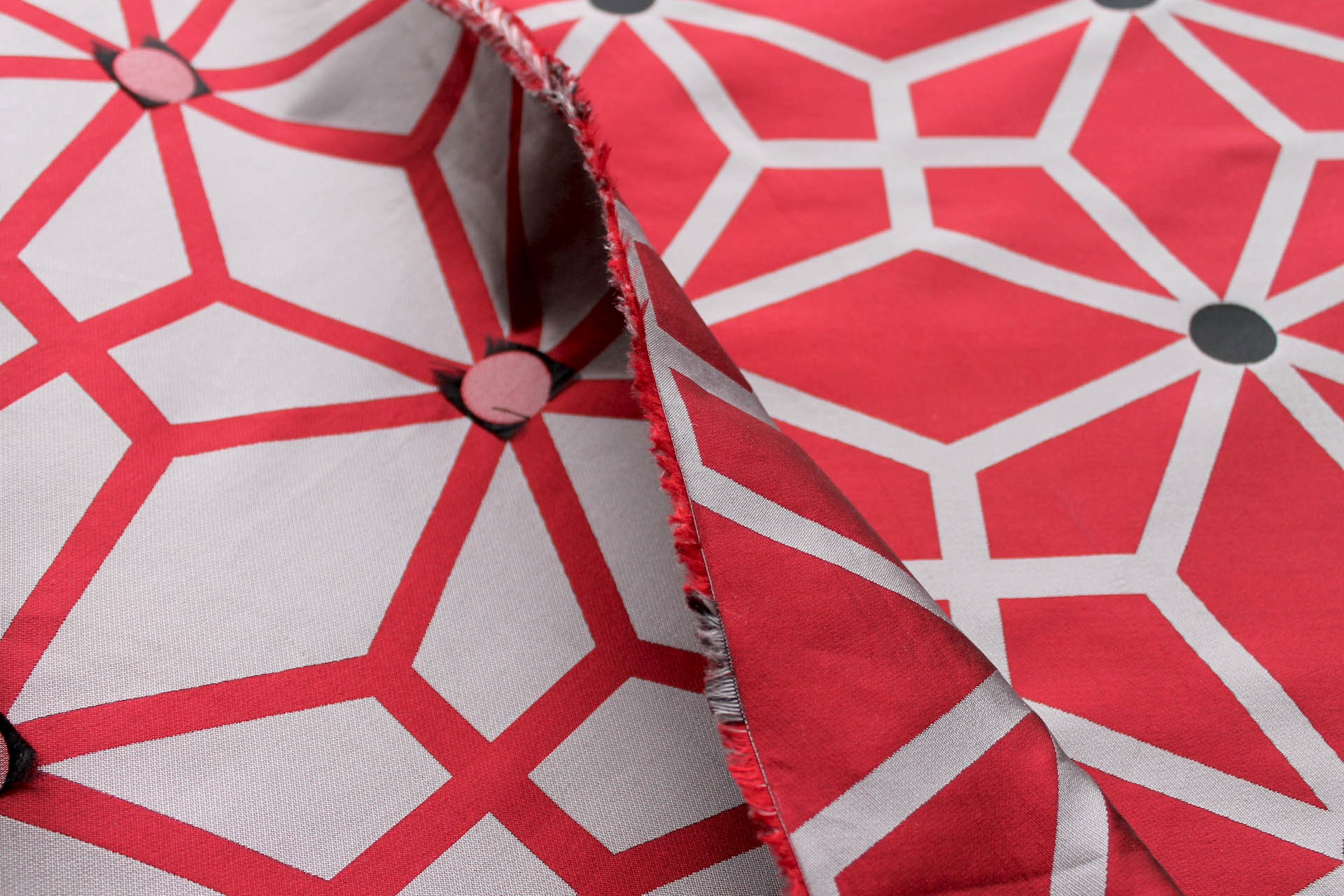 Geometric Brocade - Red Black Grey fabric