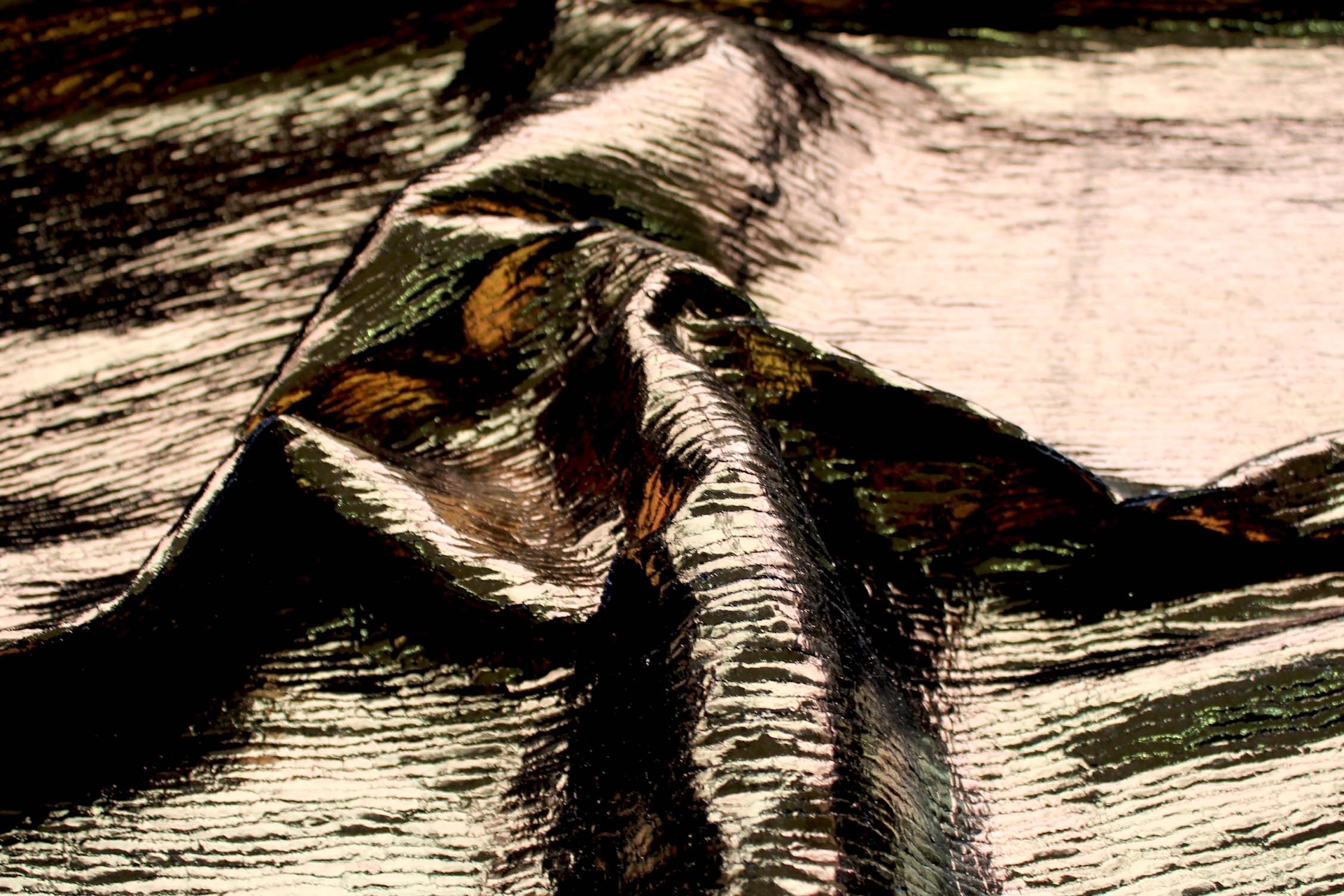 Gold Foiled Chunky "Treebark" Silk Weave - Gold / Black fabric, image 3 of 7