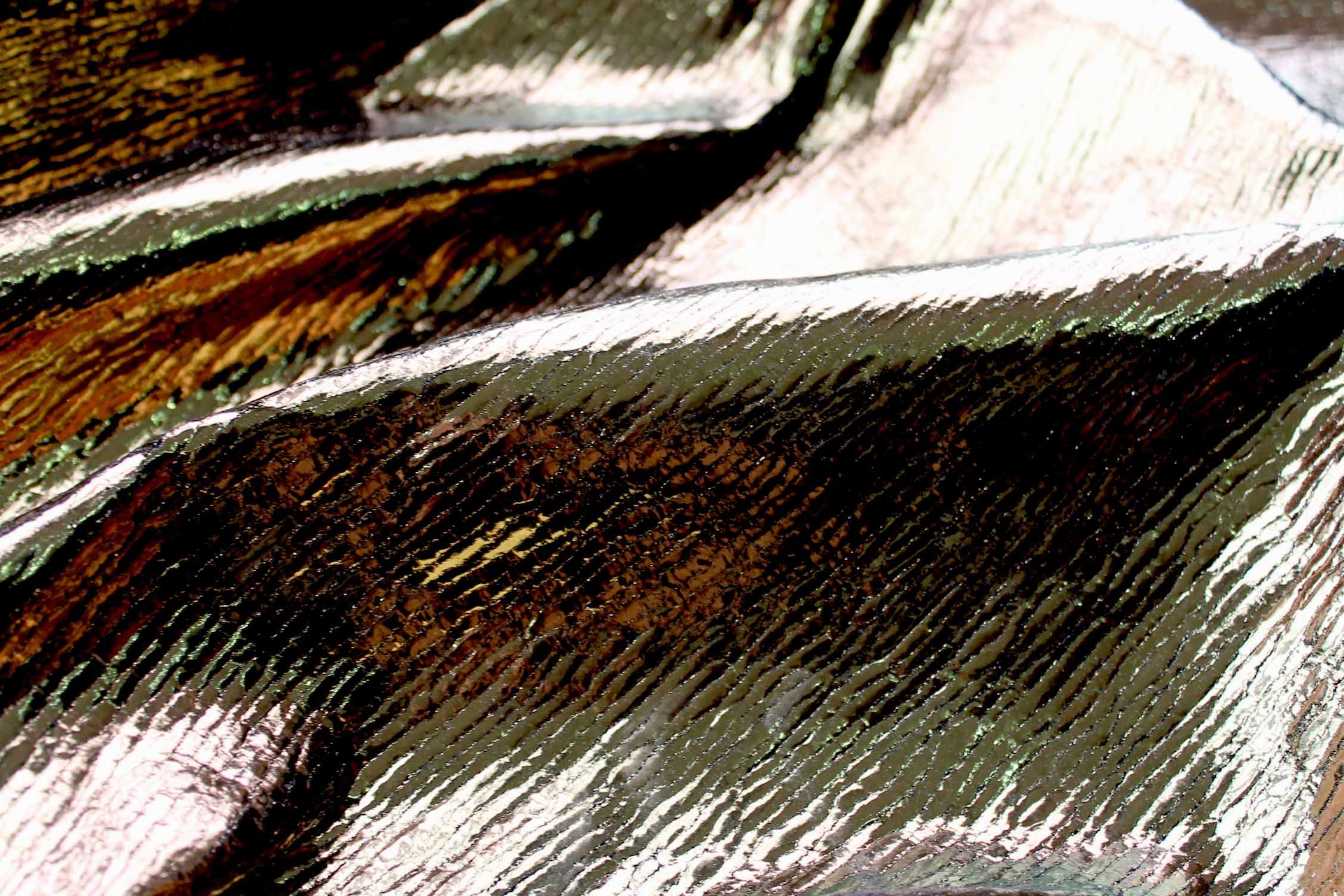 Gold Foiled Chunky "Treebark" Silk Weave - Gold / Black fabric, image 5 of 7