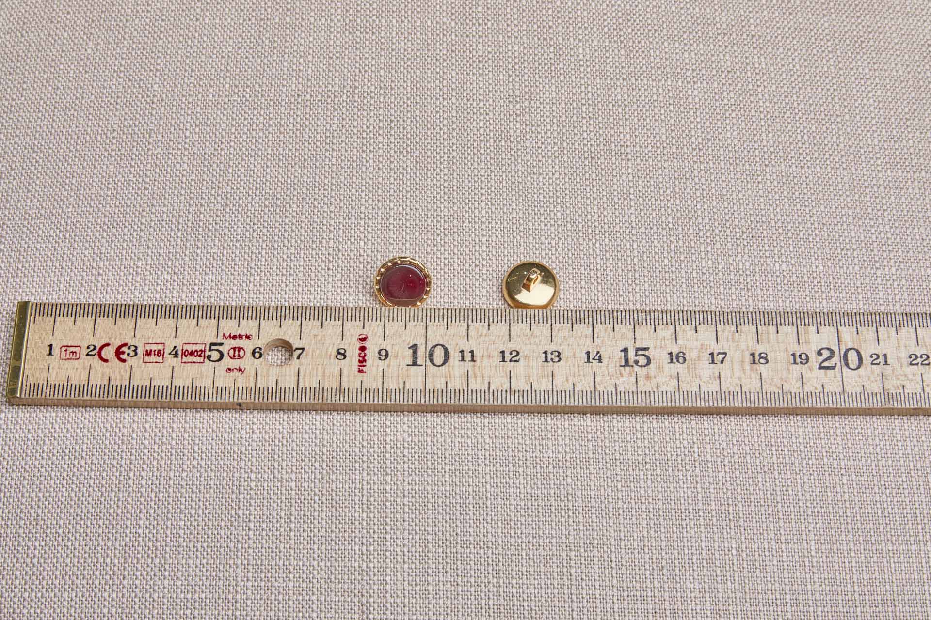 Gold Twisted Metal Shank Button with Red Glass Inlay - 1.5cm, image 4 of 4