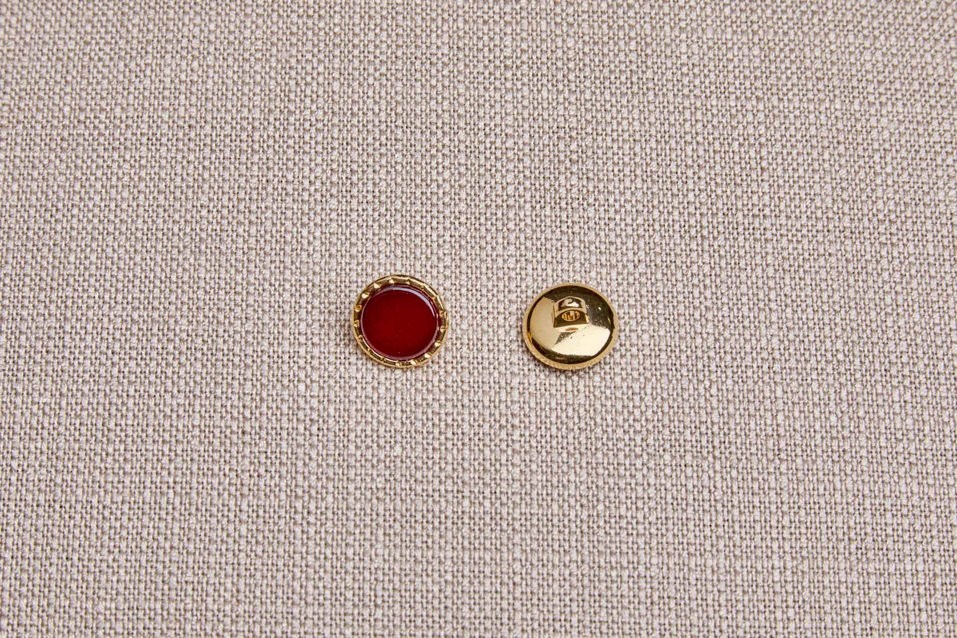 Gold Twisted Metal Shank Button with Red Glass Inlay - 1.5cm, image 3 of 4