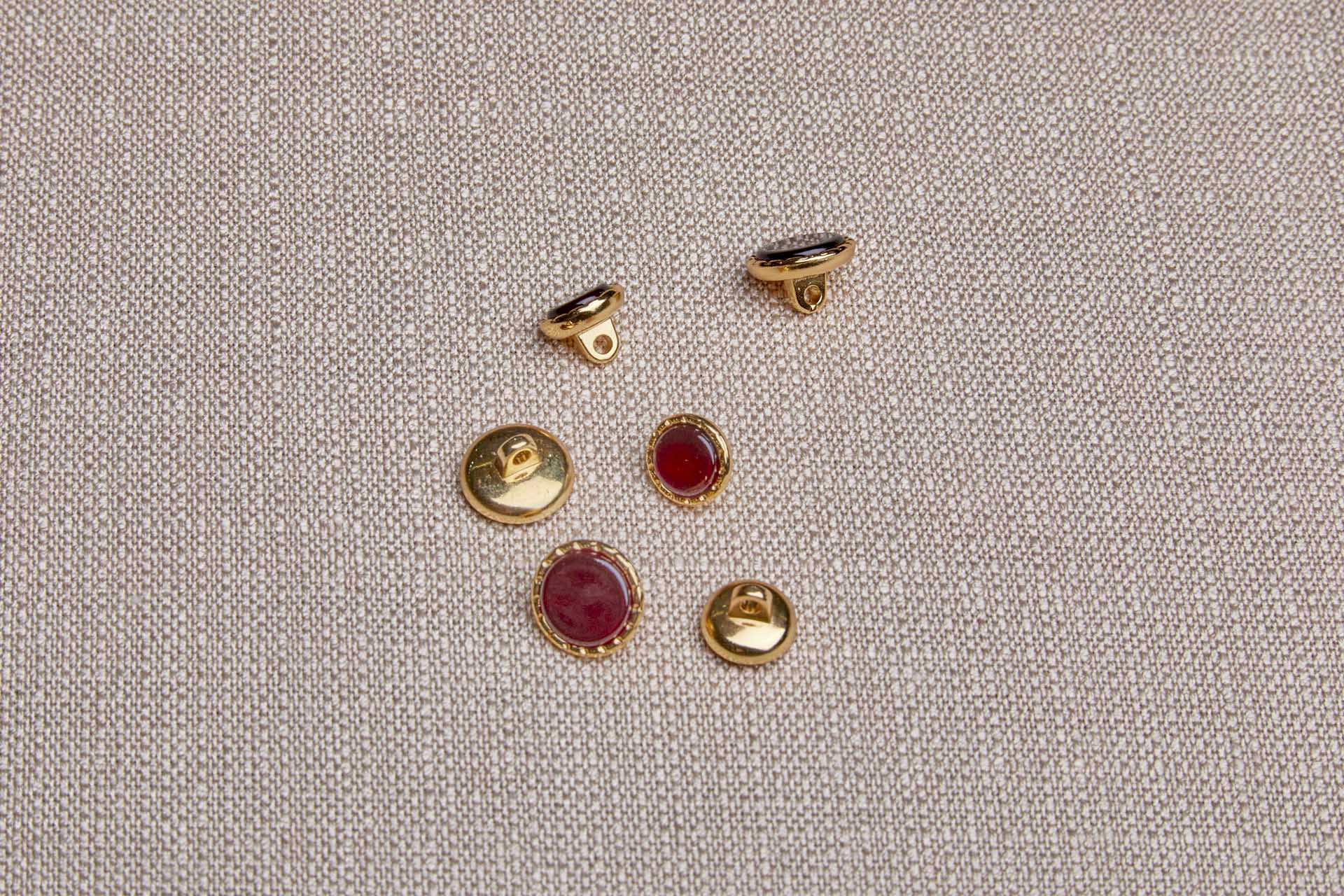 Gold Twisted Metal Shank Button with Red Glass Inlay - 1.5cm, image 2 of 4