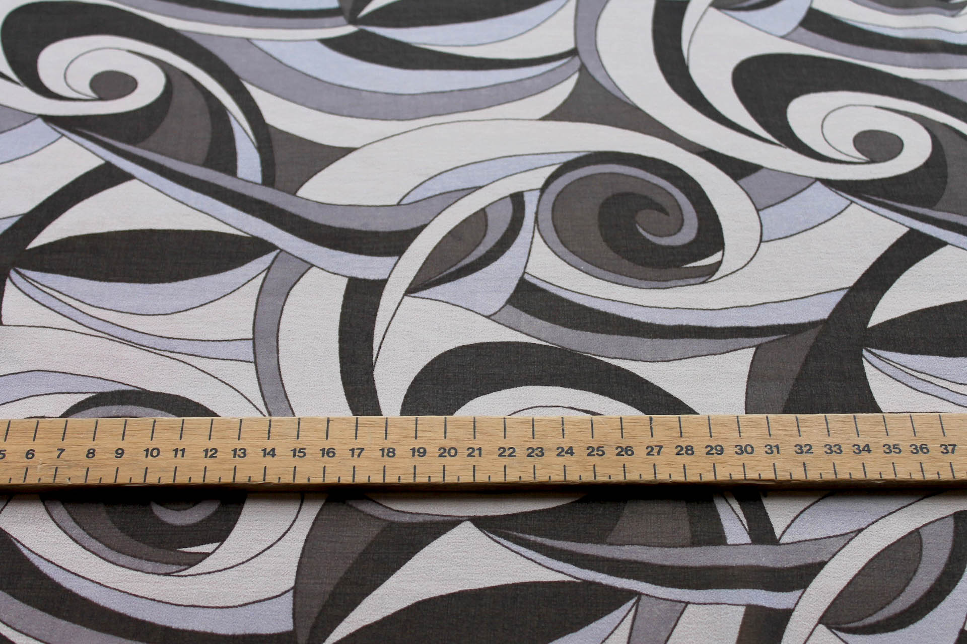 Graphic "Psychedelic" Printed Silk Georgette in Black, Grey and Ivory fabric, image 5 of 5