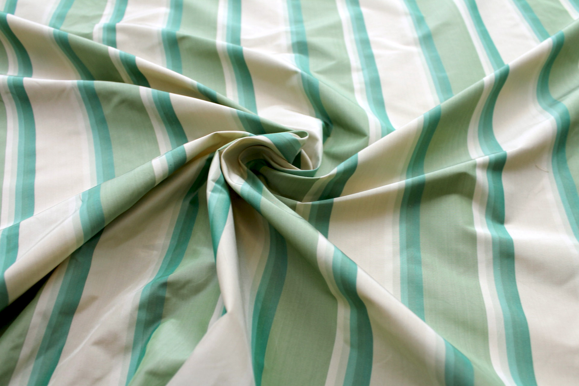 Green and Cream Striped Silk Taffeta - 1.65m Piece fabric, image 2 of 6