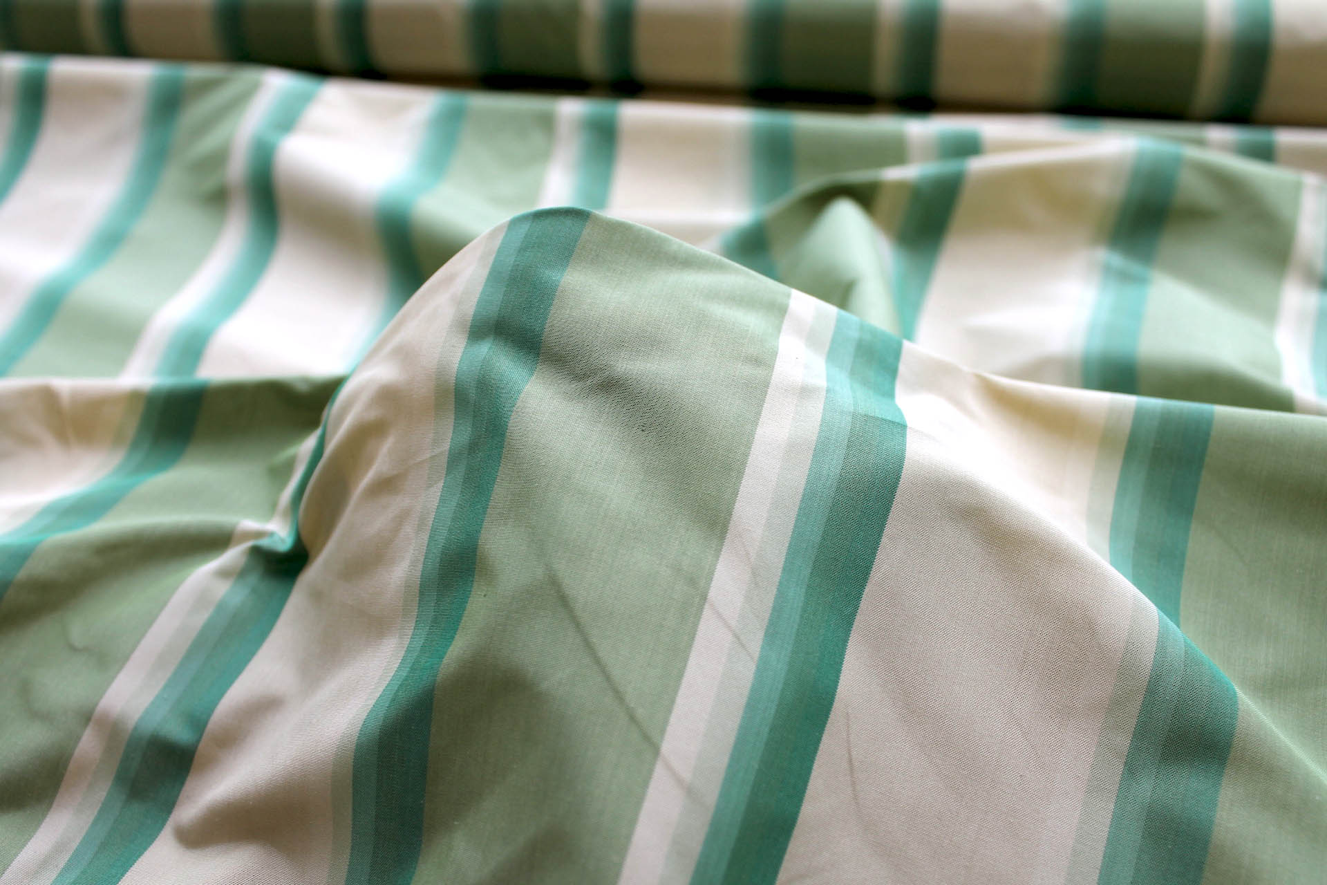 Green and Cream Striped Silk Taffeta - 1.65m Piece fabric, image 3 of 6