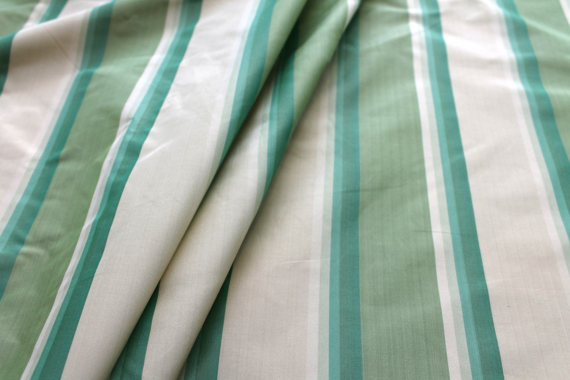 Green and Cream Striped Silk Taffeta - 1.65m Piece fabric, image 4 of 6