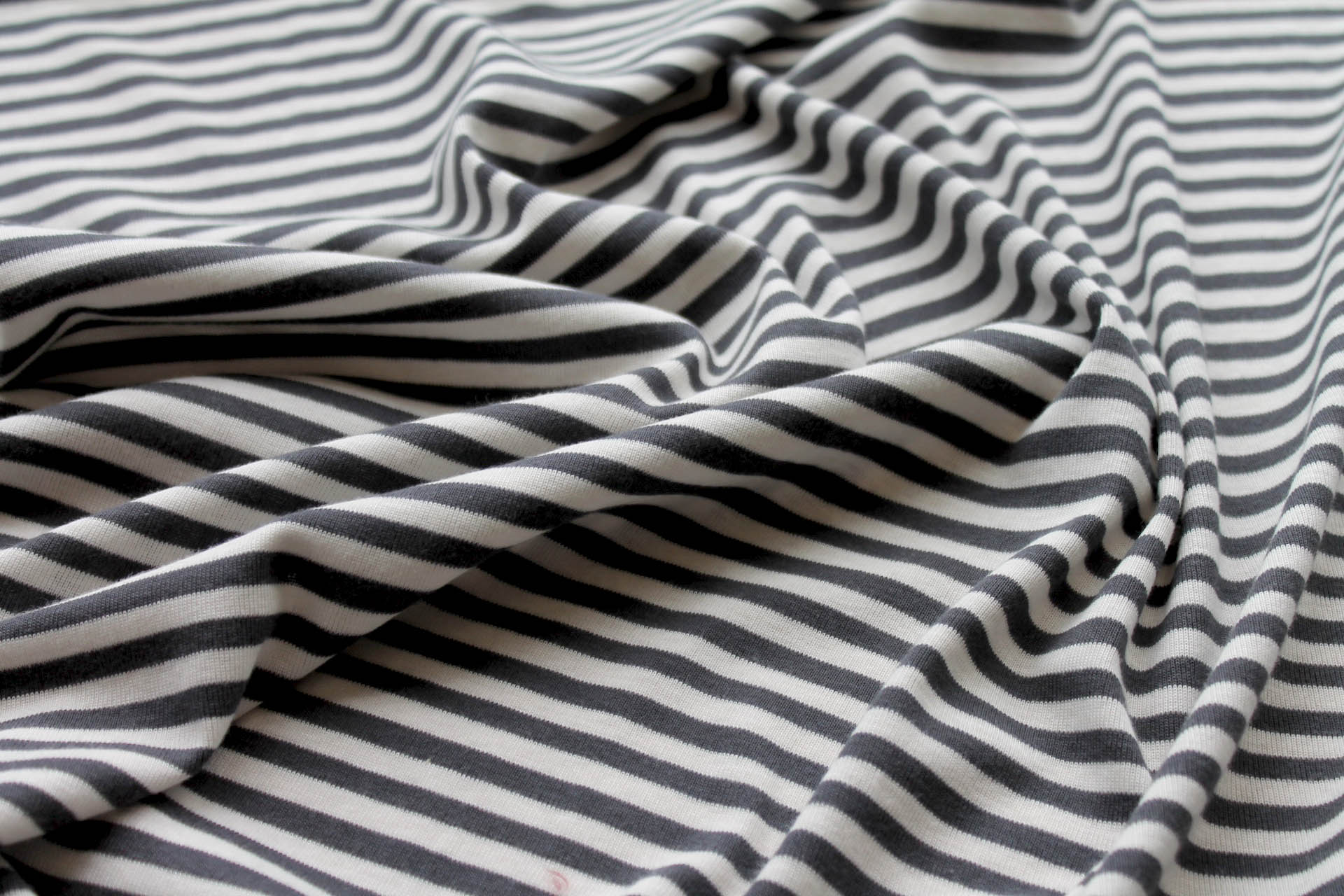 Grey and Off White Stripe Jersey fabric, image 2 of 6